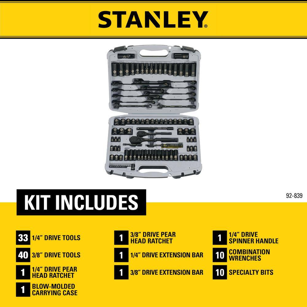 Stanley 92-839 1/4 in. & 3/8 in. Drive Black Chrome Laser Etched SAE & Metric Mechanics Tool Set (99-Piece)