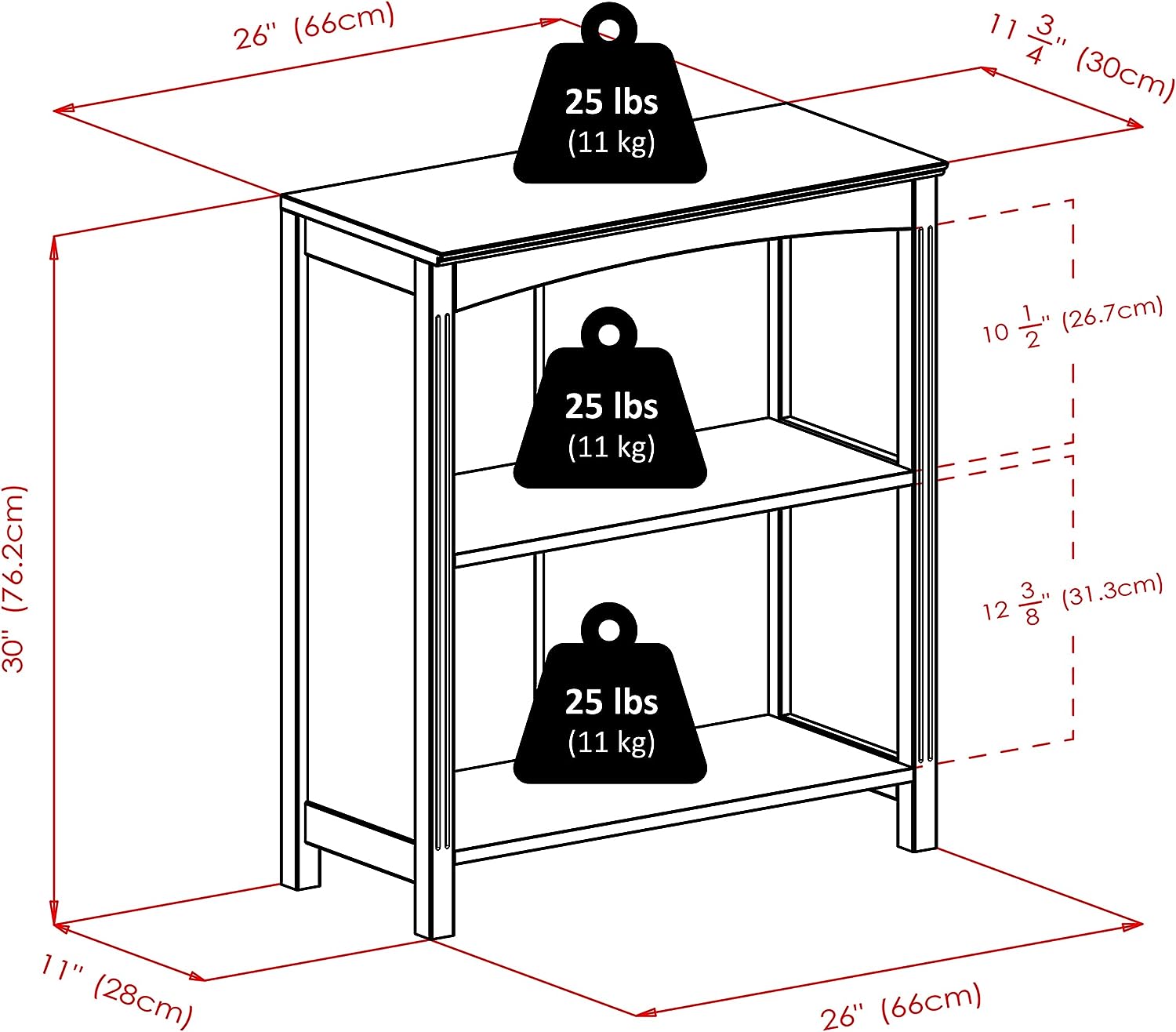 Winsome Terrace Storage Shelf 3-Tier Wide in Espresso. 26-Inch