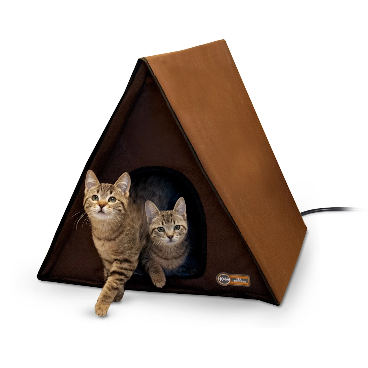 K&H PET PRODUCTS Chocoloate Outdoor Heated A-Frame Cat Bed. 35″ L x 20.5″ W