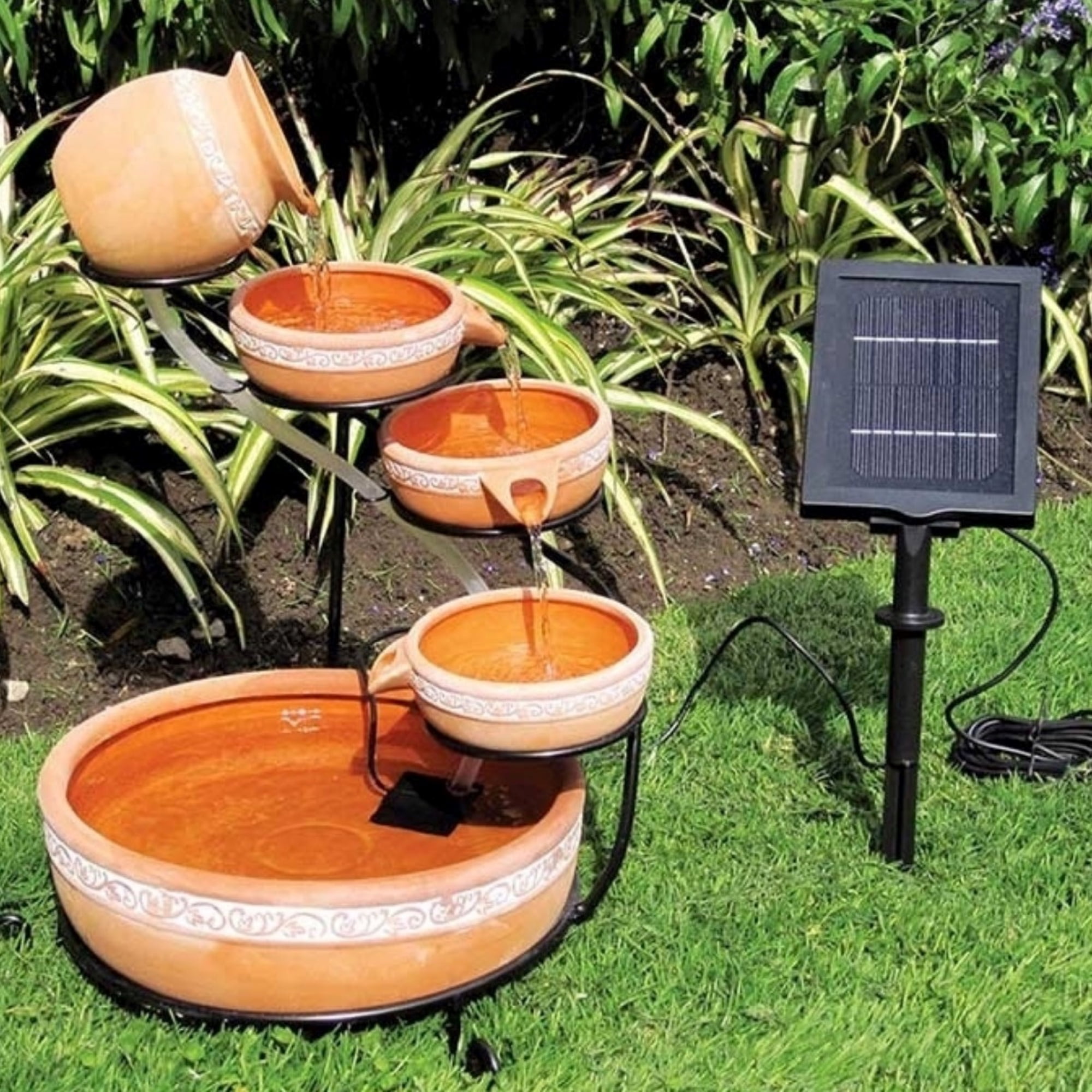 KoolScapes Solar-Powered 5-Tier Cascading Fountain- Finish. Brown