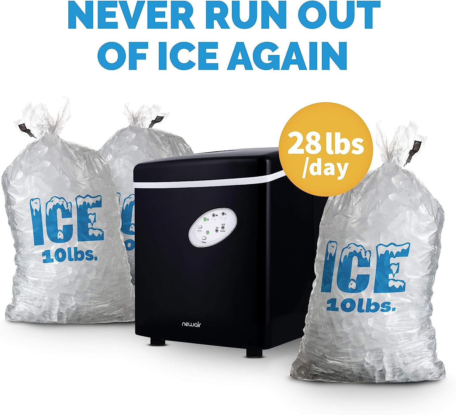 NewAir AI-100BK 28-lb Drop-Down Door Portable/Countertop Bullet Ice Maker (Black)