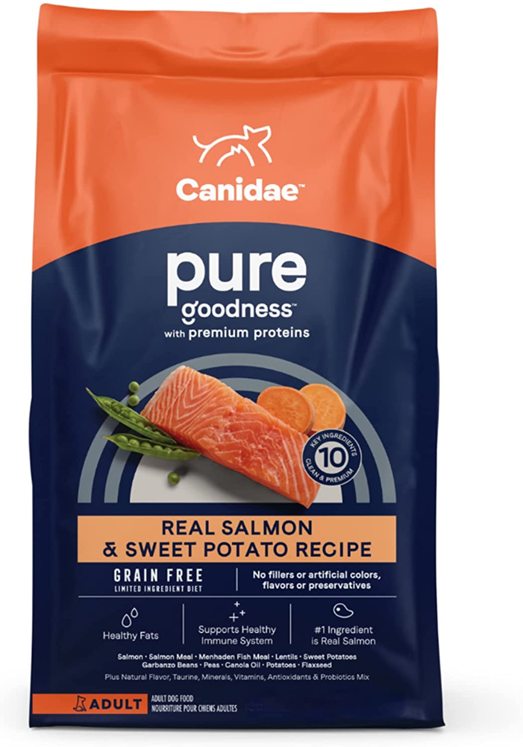 Canidae PURE Limited Ingredient Premium Adult Dry Dog Food. Salmon and Sweet Potato Recipe. 24 Pounds. Grain Free