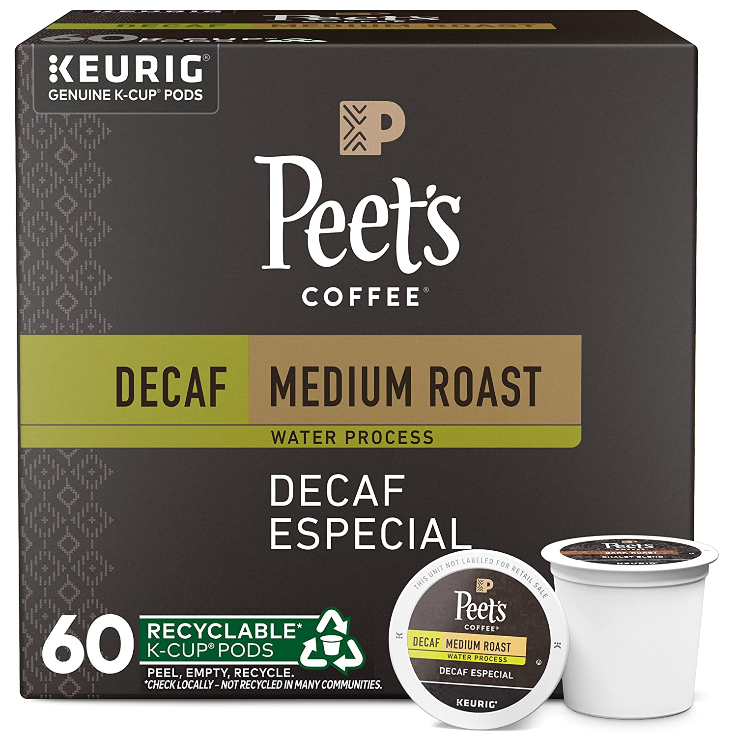 Peet-s Coffee. Medium Roast Decaffeinated Coffee K-Cup Pods for Keurig Brewers - Decaf Especial 60 Count (6 Boxes of 10 K-Cup Pods)