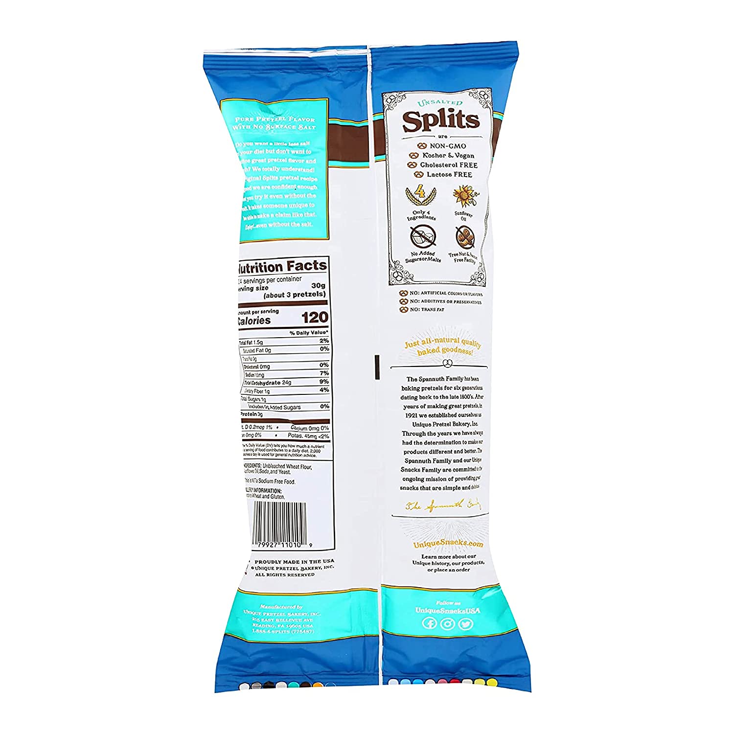 Unique Snacks Unsalted Splits. Delicious. Vegan. Homestyle Baked. Certified OU Kosher and Non-GMO. 11 Ounce Bag (Pack of 6)