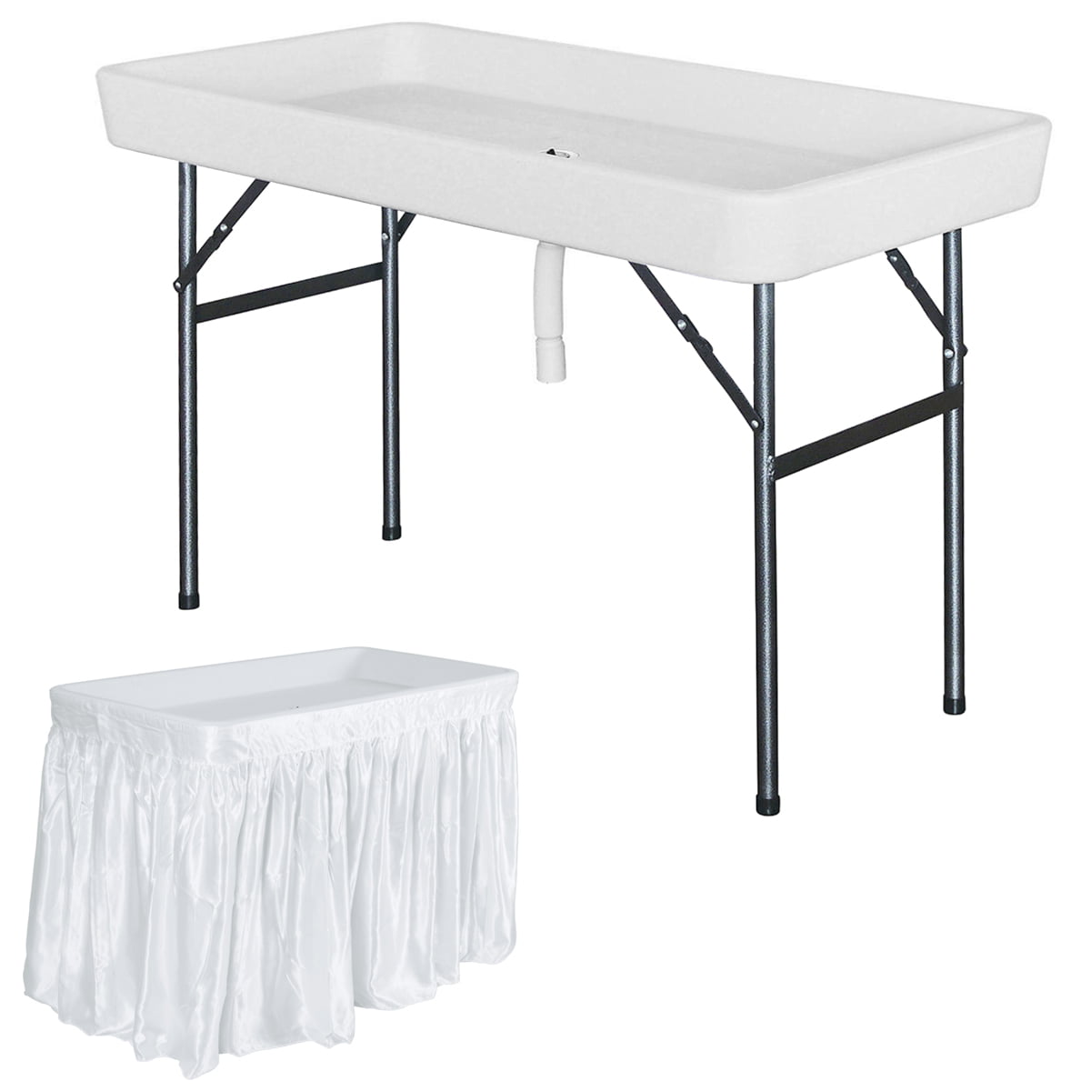 Rectangular Folding Ice Table with Drain and Matching Skirt