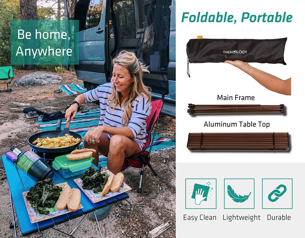 Trekology Folding Camping Table. Foldable Side Table. Foldable Portable Camping Table