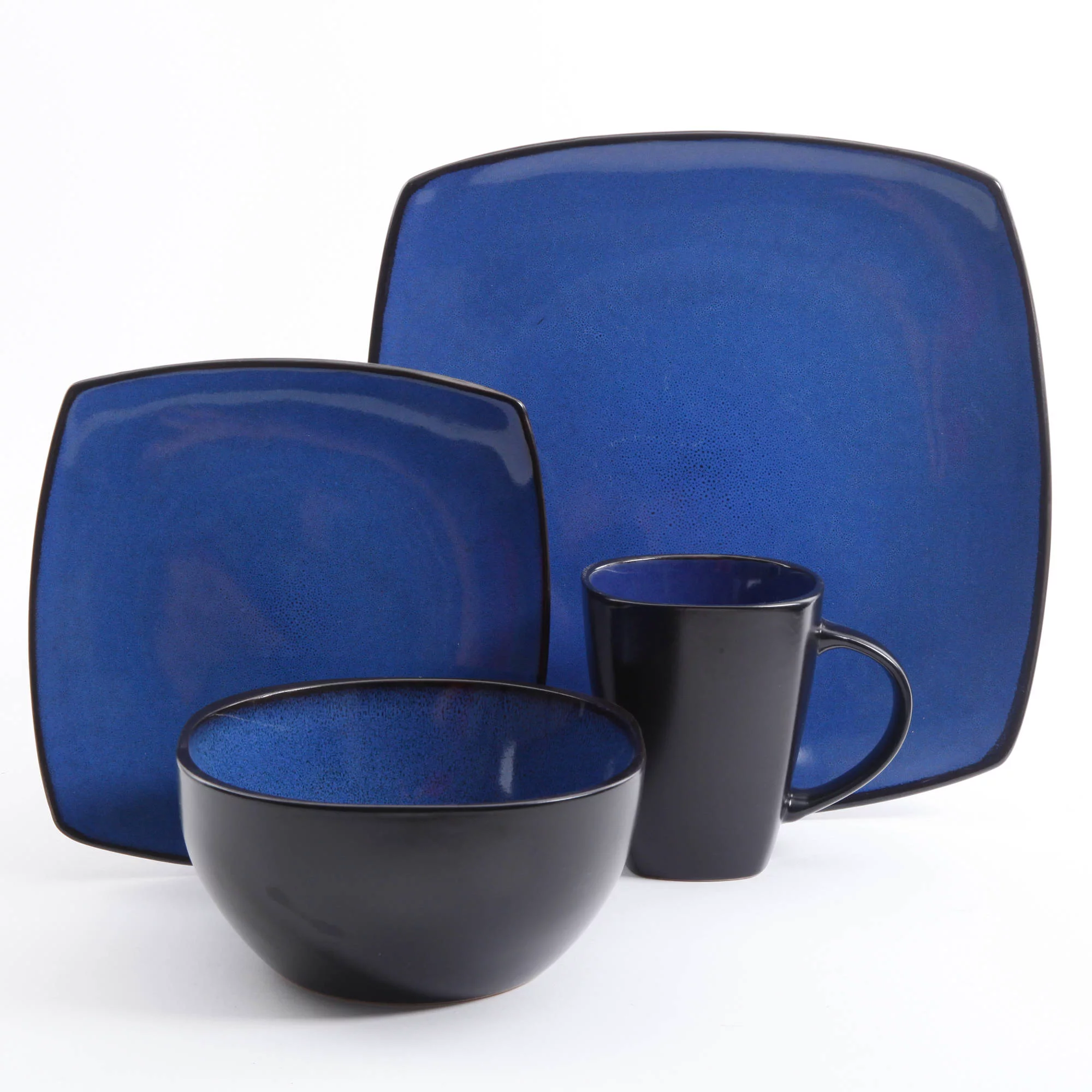 Gibson Home Soho Lounge Square Stoneware 16 Piece Dinnerware Set. Blue
