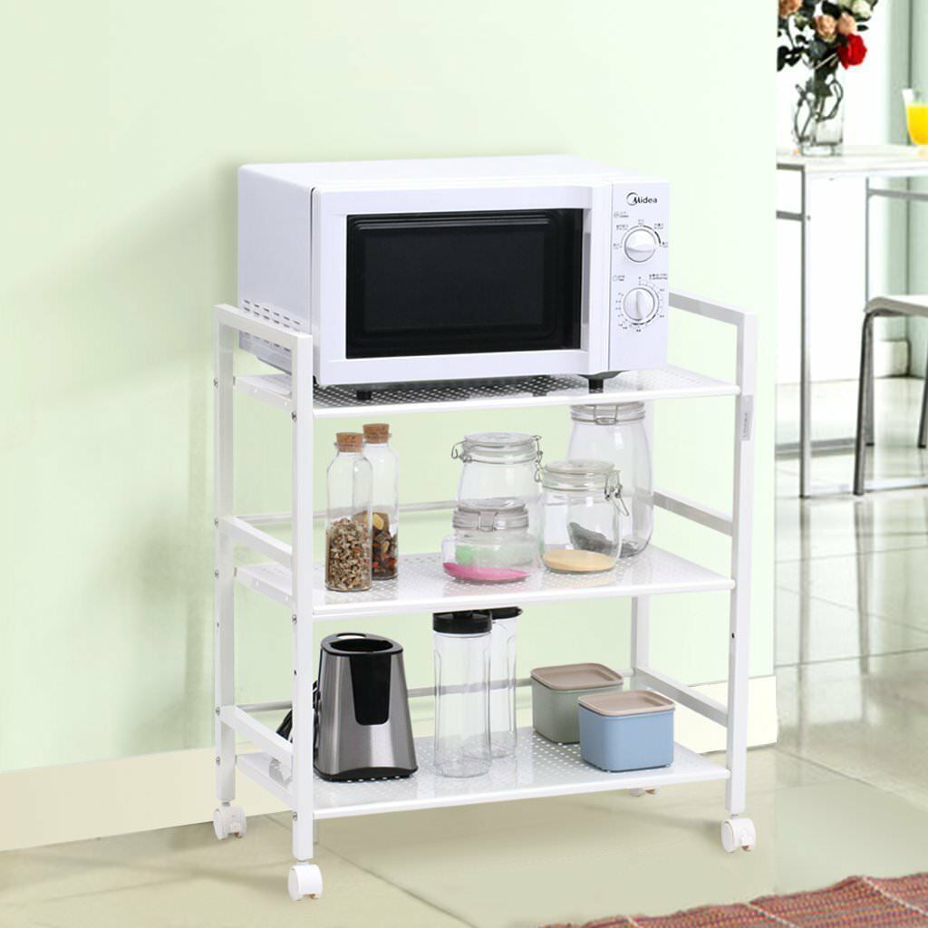 Zimtown 3-Tier Shelf Wire Mesh Rolling Cart Serving Utility Organization Kitchen Cart. White