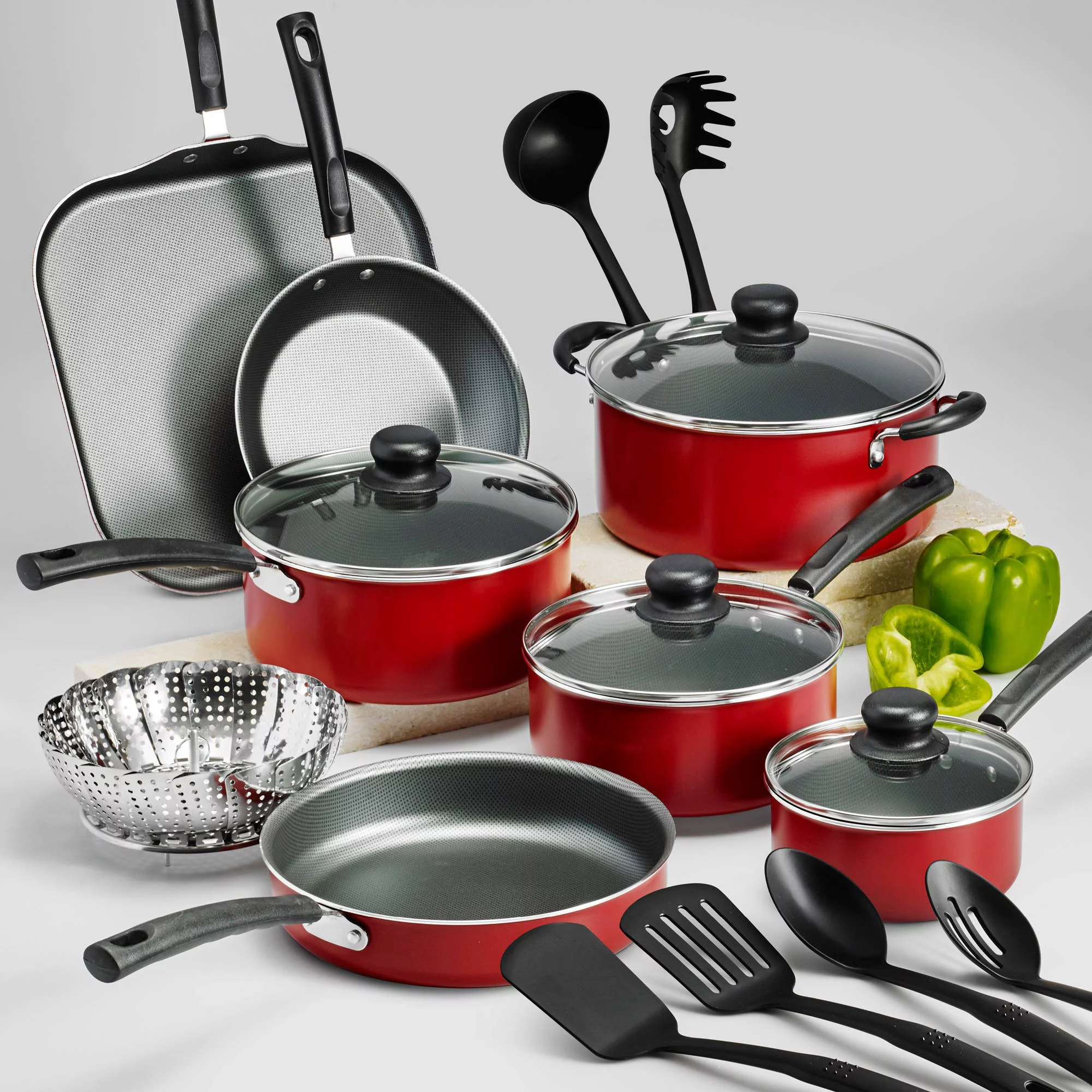 Tramontina Primaware 18 Piece Non-stick Cookware Set. Red
