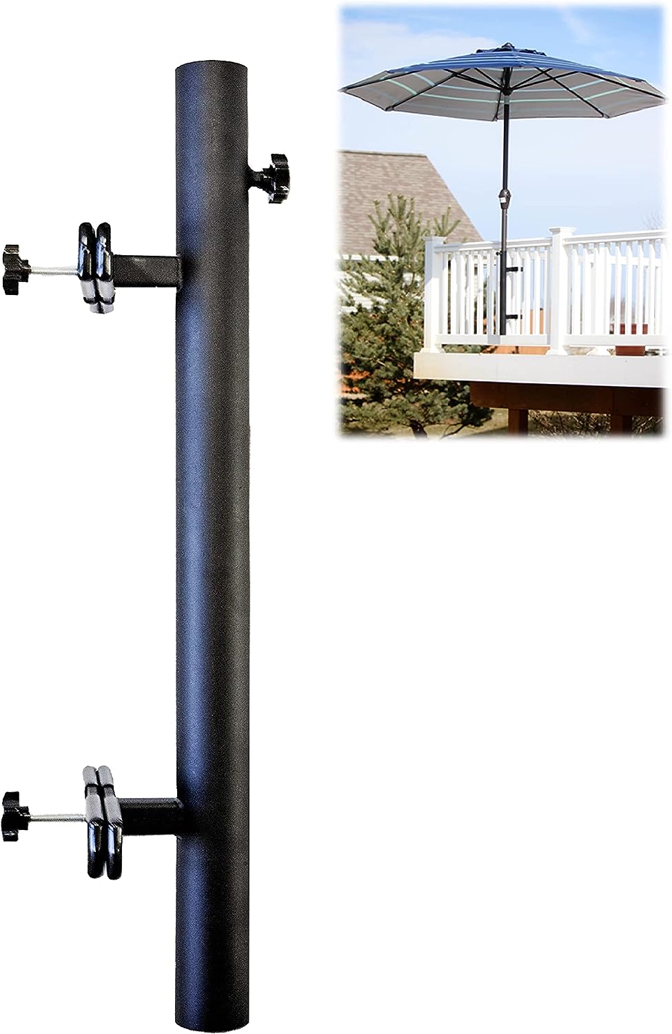 LOVE YOUR DECK Patio Umbrella Holder | Outdoor Umbrella Base and Mount | Attaches to Railing Maximizing Patio Space and Shade (Black)