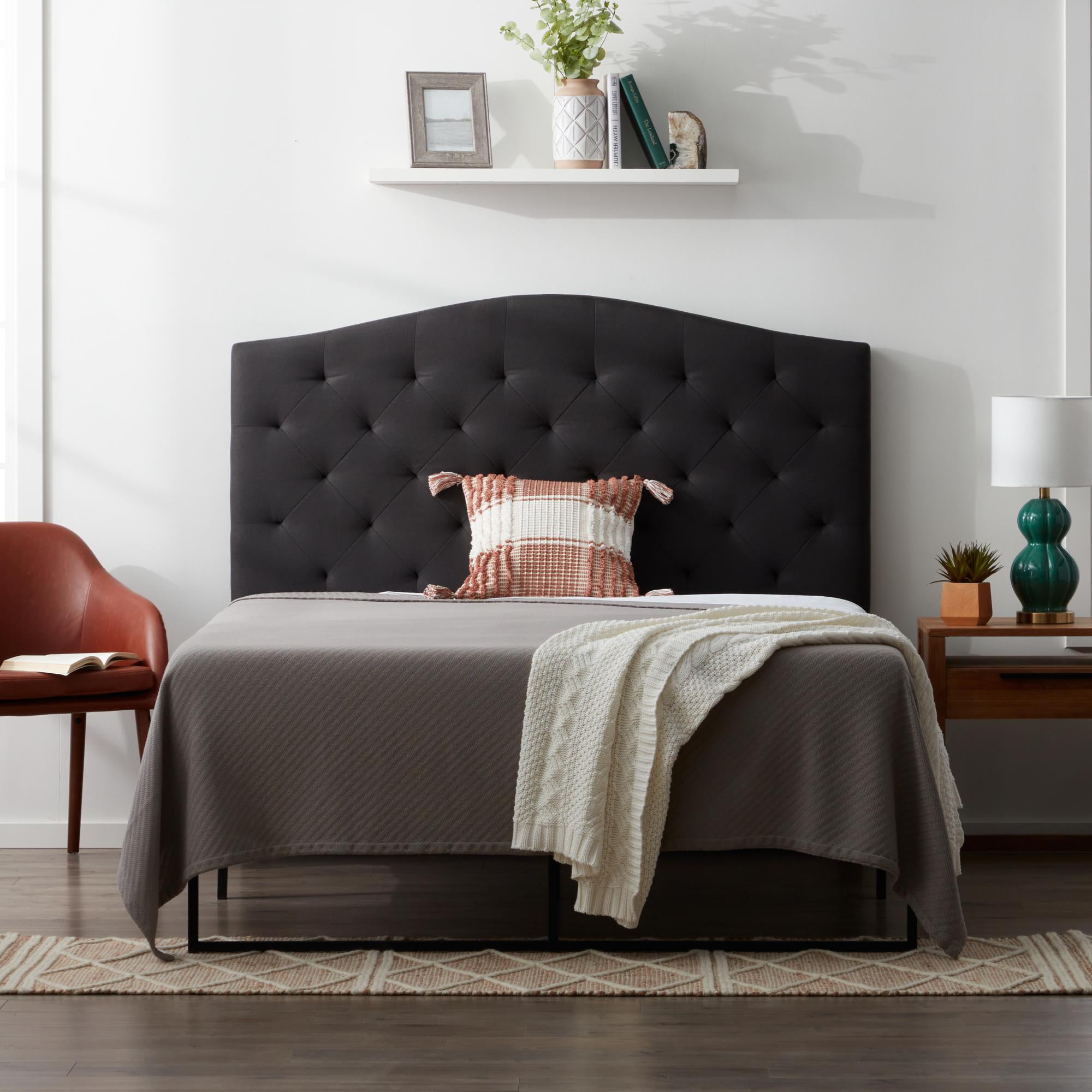 Rest Haven Hillboro Curved Edge Upholstered Headboard. Full. Charcoal