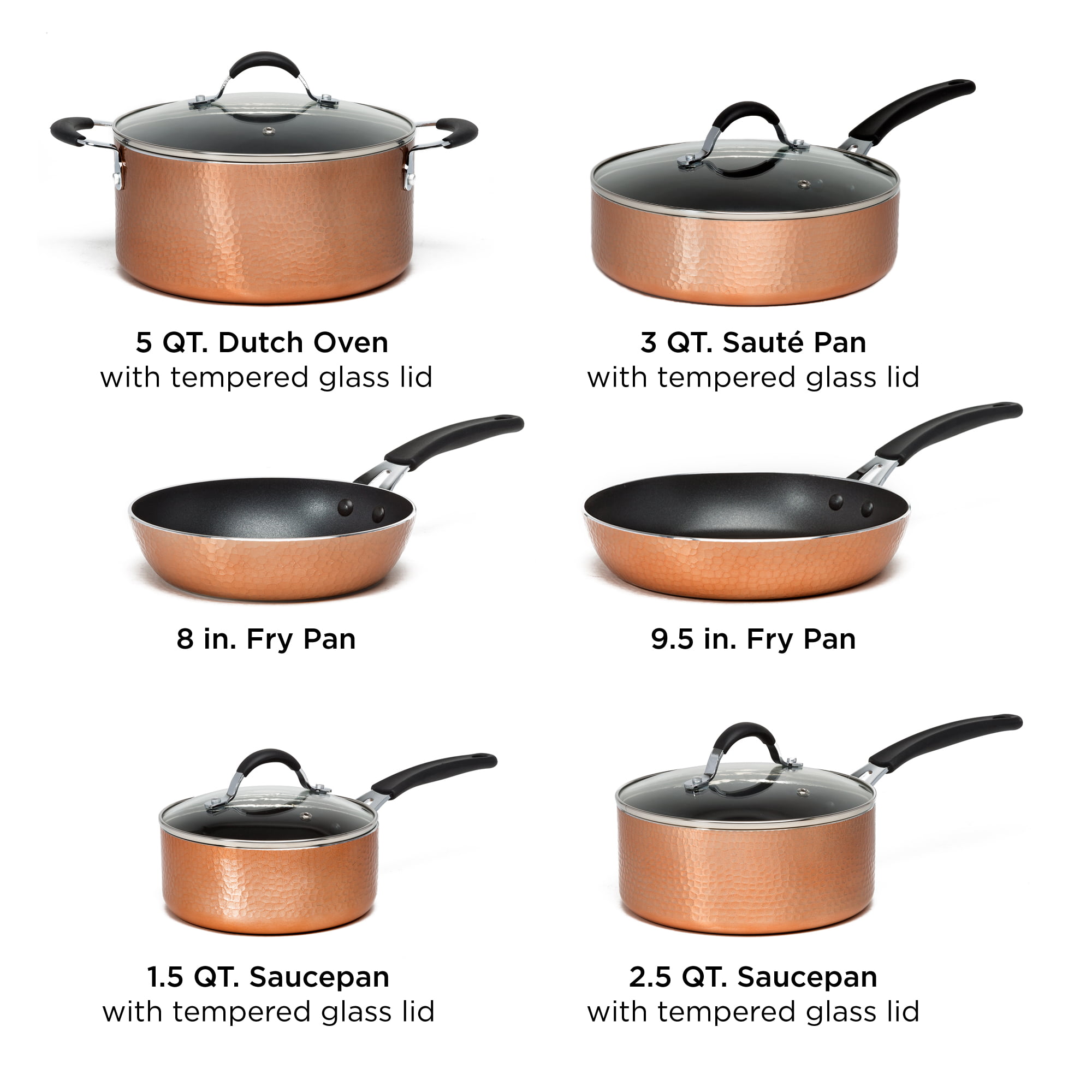 Ecolution Impressions Non-Stick Aluminum Cookware Set. Hammered Copper. 10 Piece