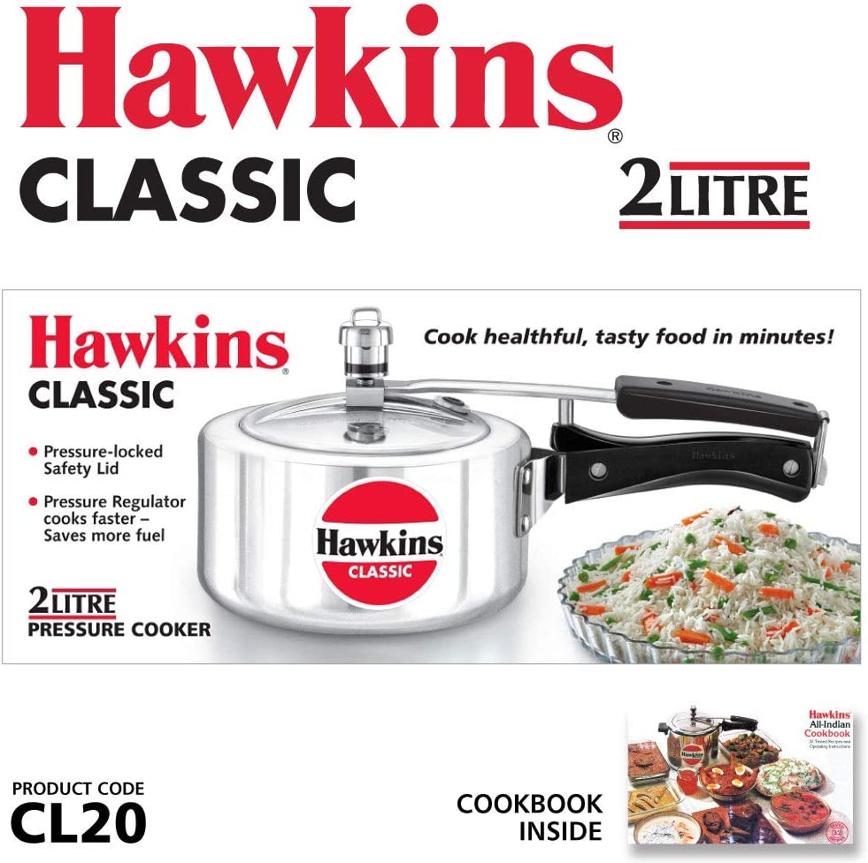 HAWKINS Classic CL20 2-Liter New Improved Aluminum Pressure Cooker. Small. Silver