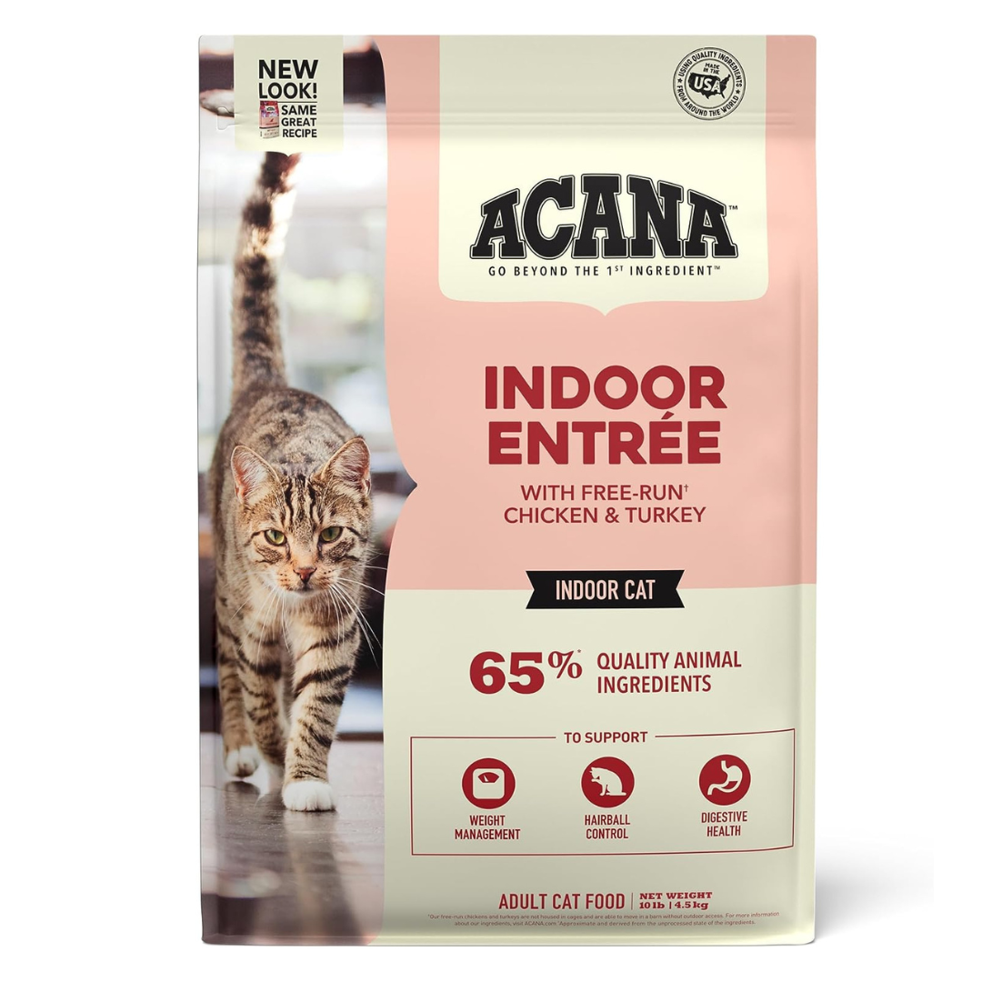 ACANA Indoor Entree for Indoor Cats Chicken Turkey Whole Herring and Rabbit Dry Cat Food. 10 lbs.