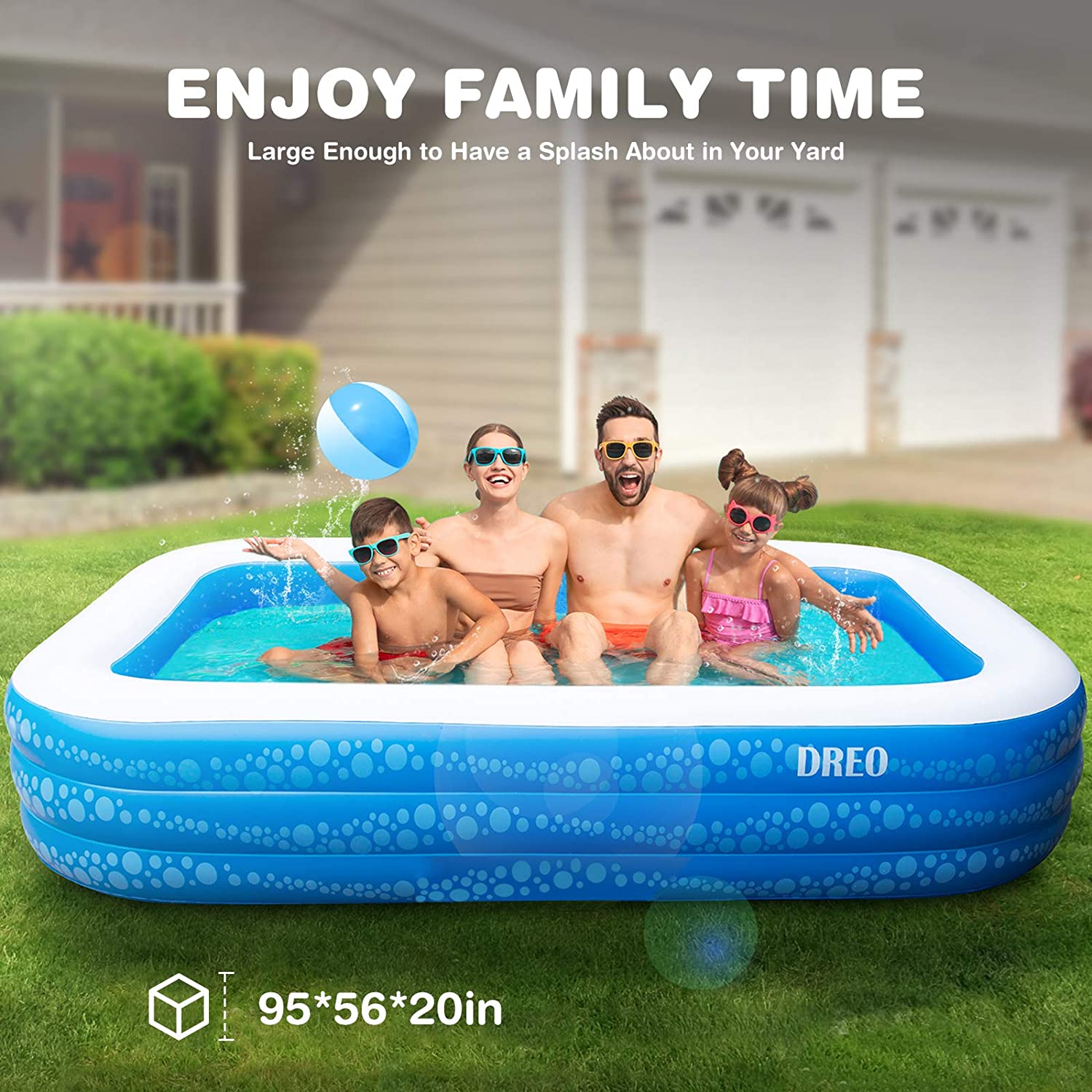 Hesung Inflatable Pool. 95″ X 56″X 21″ Family Swimming Pool for Toddlers. Kids. Adults. Play Center Above Ground. Backyard. Garden. Summer Swim Center. Age 3+