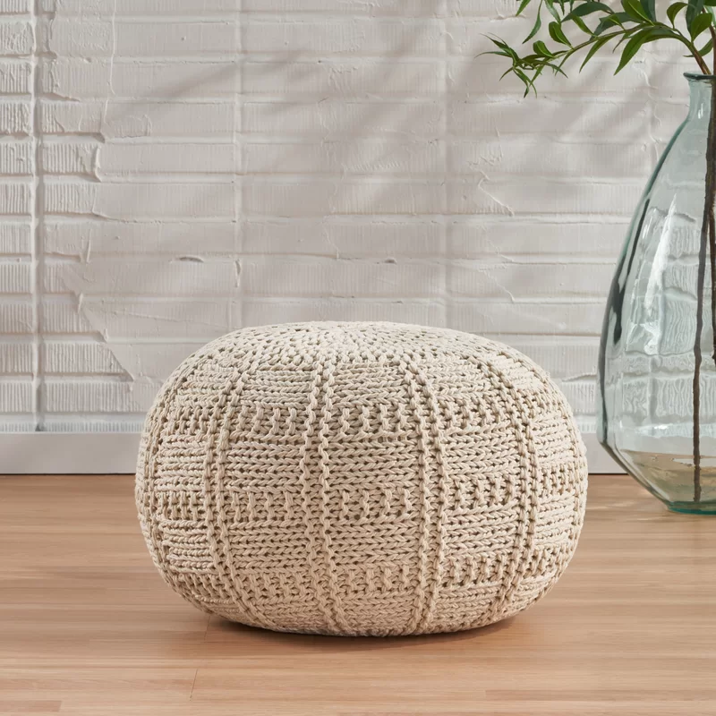 Christopher Knight GDFStudio Valentine Hand Knit Fabric Pouf (Ivory)