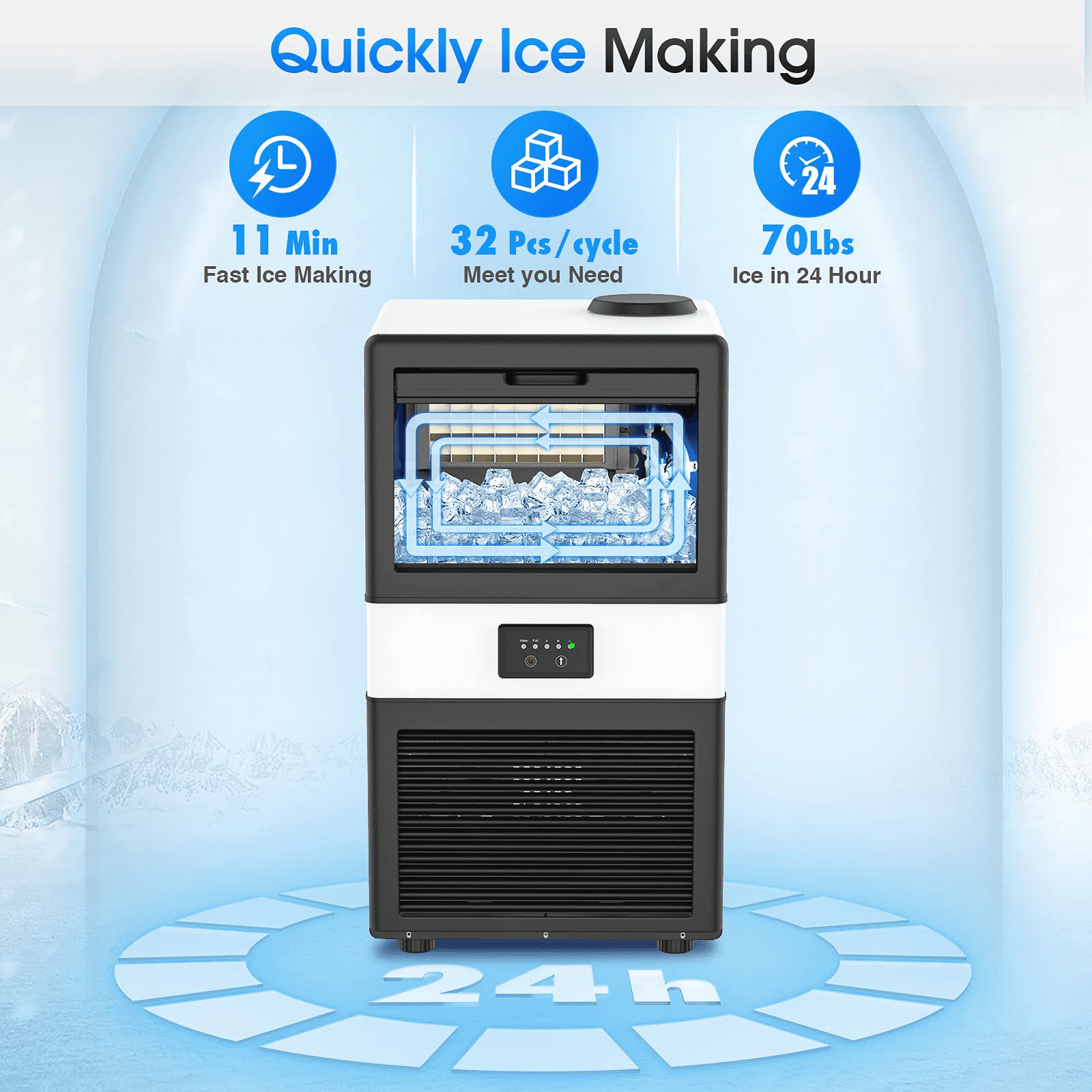 LifePlus Commercial Ice Maker Machine Under Counter 70LBS/24H. Auto Clean for Home Bar. Shop. Office