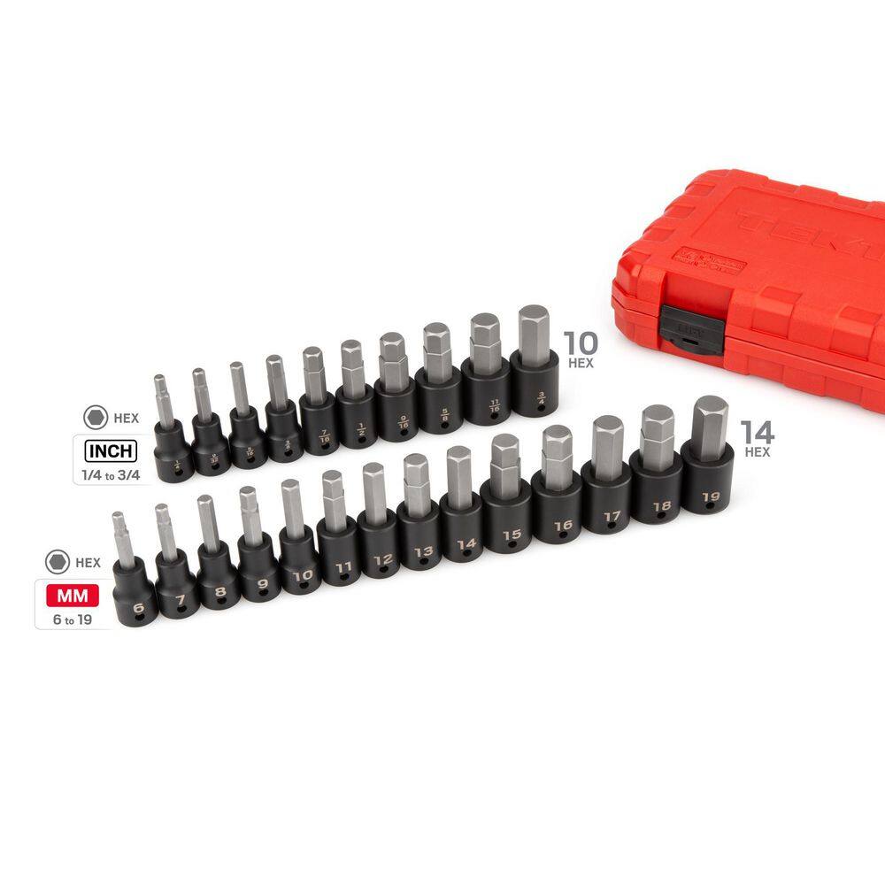 TEKTON SIB92311 1/2 in. Drive Hex Bit Impact Socket Set. 24-Piece (1/4-3/4 in.. 6-19 mm)
