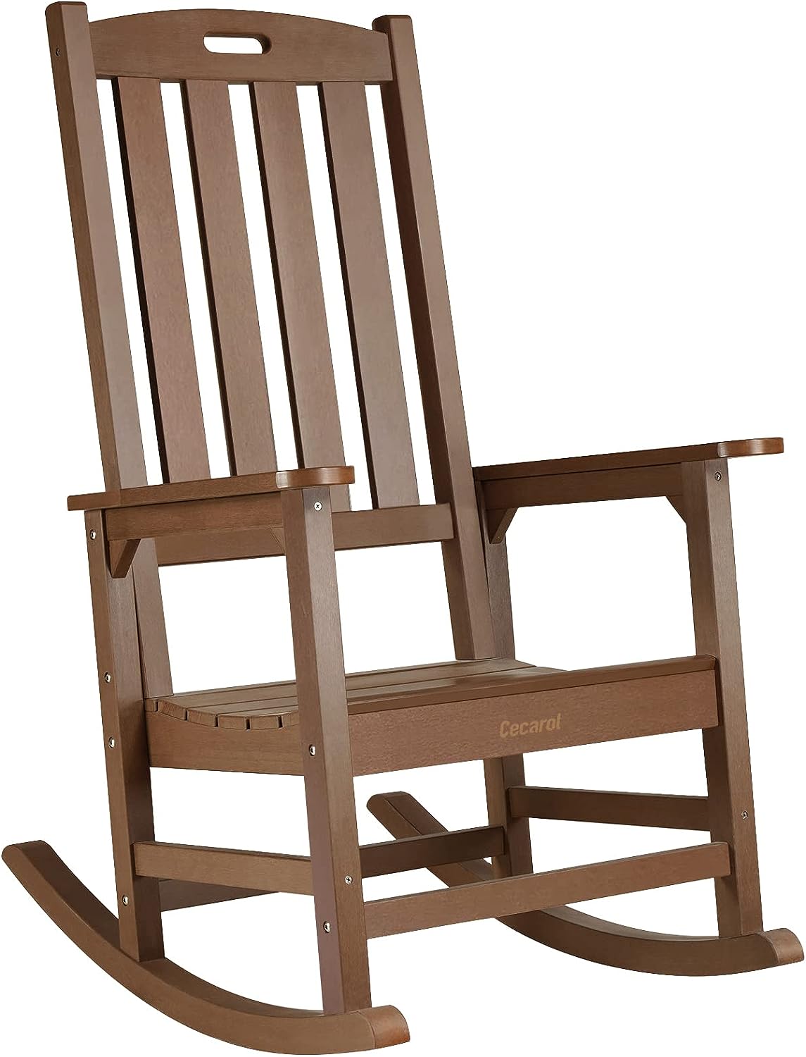 Cecarol Patio Oversized Rocking Chair Outdoor. Weather Resistant. Low Maintenance. High Back Front Porch Rocker Chairs 385lbs Support Poly Lumber Rocker. Wood-Like Plastic Chair. Coffee-PRC01