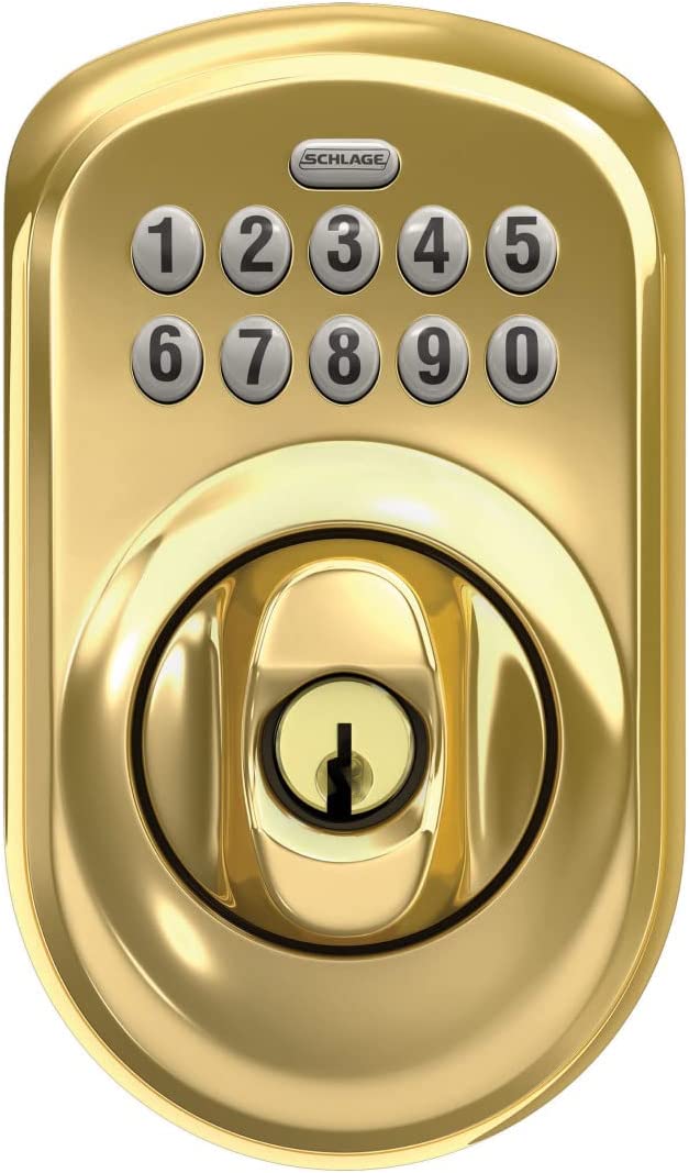 Schlage  Keypad Plymouth Bright Brass Single Cylinder Electronic Deadbolt Lighted Keypad