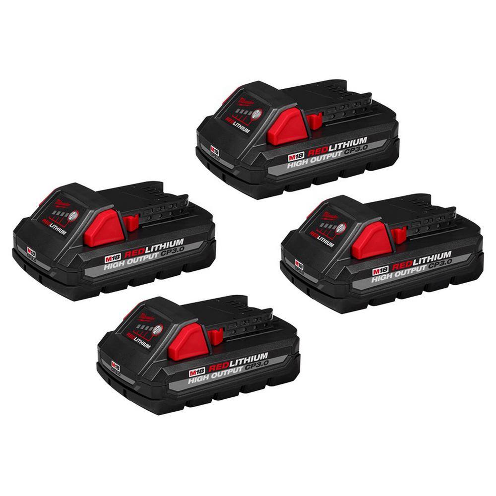 Milwaukee 48-11-1837-48-11-1837 M18 18-Volt Lithium-Ion HIGH OUTPUT CP 3.0 Ah Battery Pack (4-Pack)