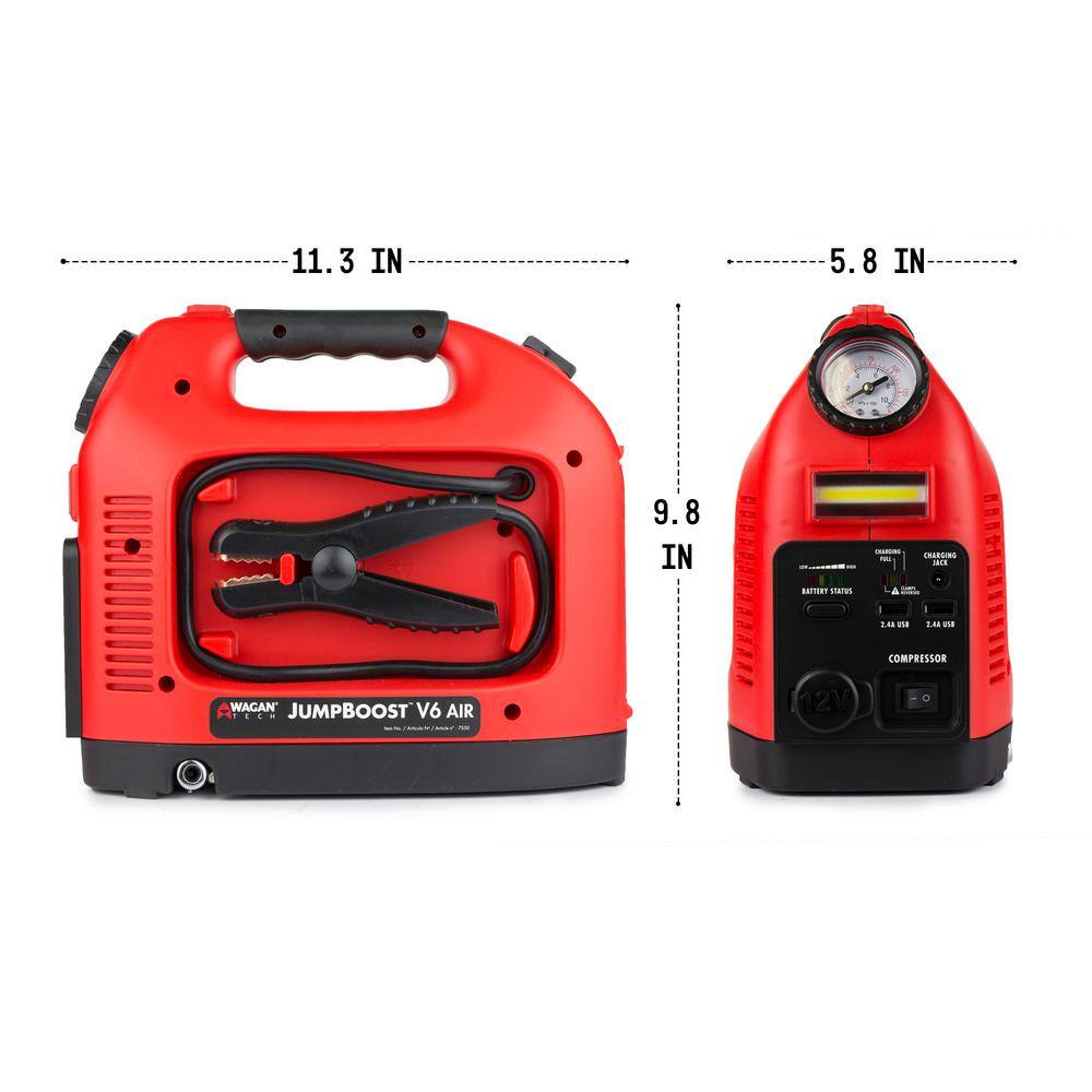 Wagan Tech 7550 JumpBoost V6 Air 600 Peak Amp Jump Starter with 150 PSI Air Compressor