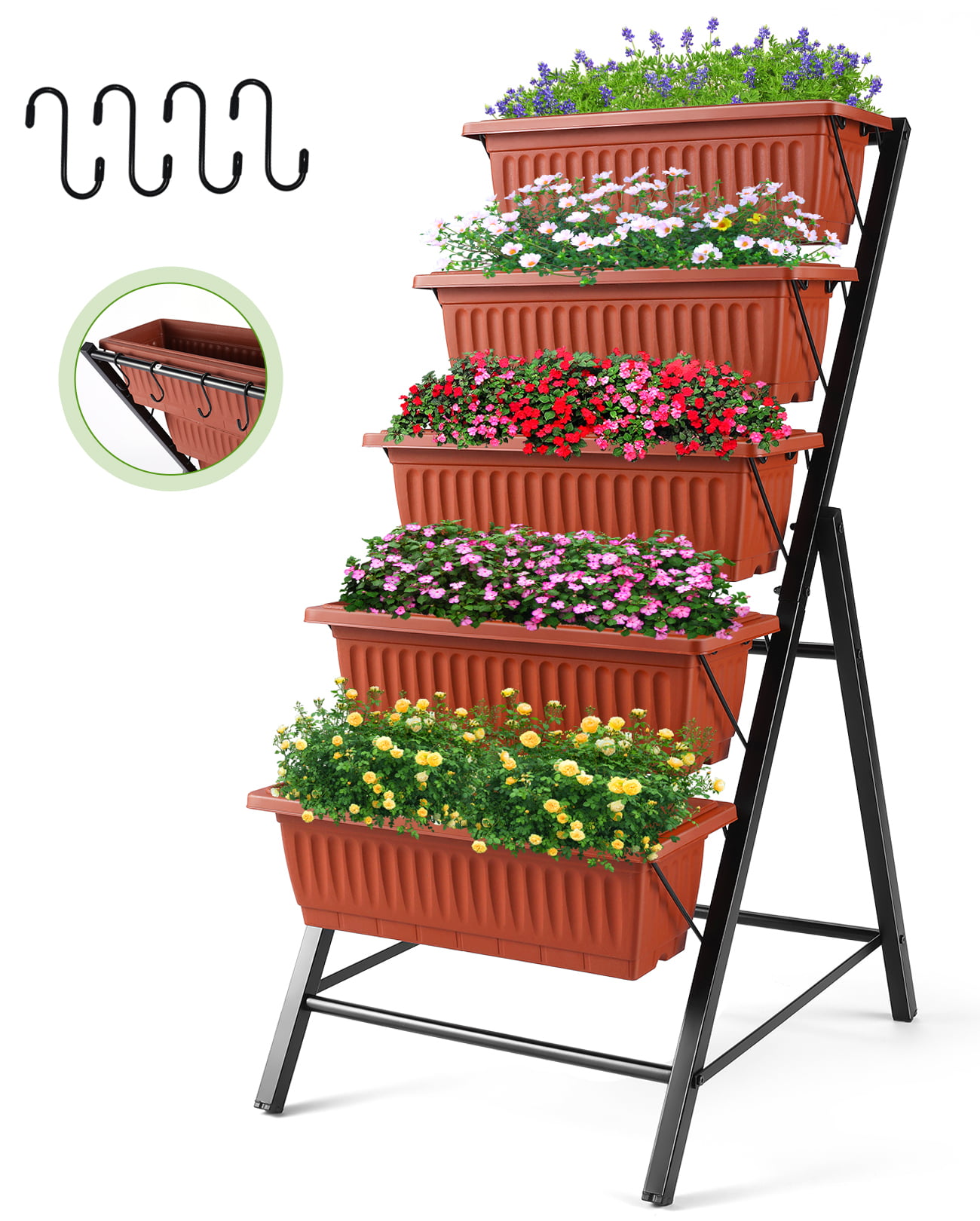 4Ft Planter Box 5-Tiers Vertical Raised Garden Bed with Drain for Patio Vegetables. Flowers Herb. 26″ x 22.75″ x 44.75″