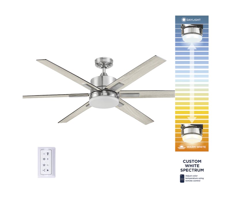 Harbor Breeze Cumberland 62-in Brushed Nickel Color-changing Indoor Ceiling Fan with Light Remote (6-Blade)