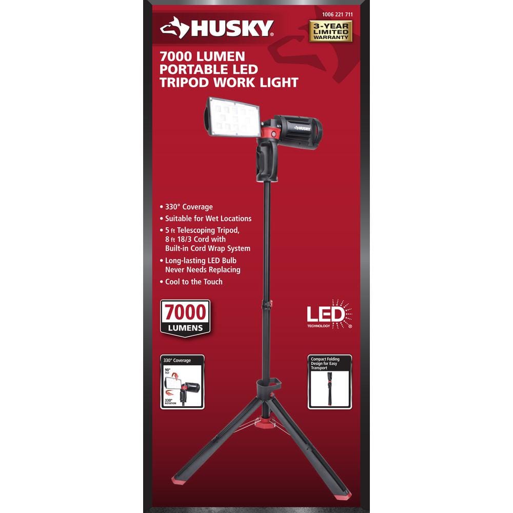 Husky 7901304012 7000 Lumens Portable Corded LED Work Light with Tripod