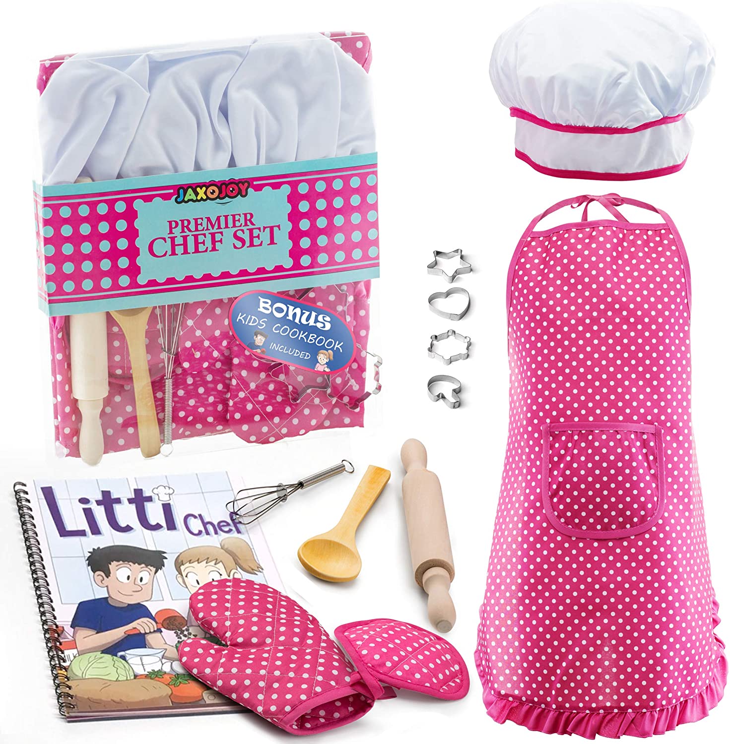 JaxoJoy Complete Kids Cooking and Baking Set & Chef Costume - 11 Pcs
