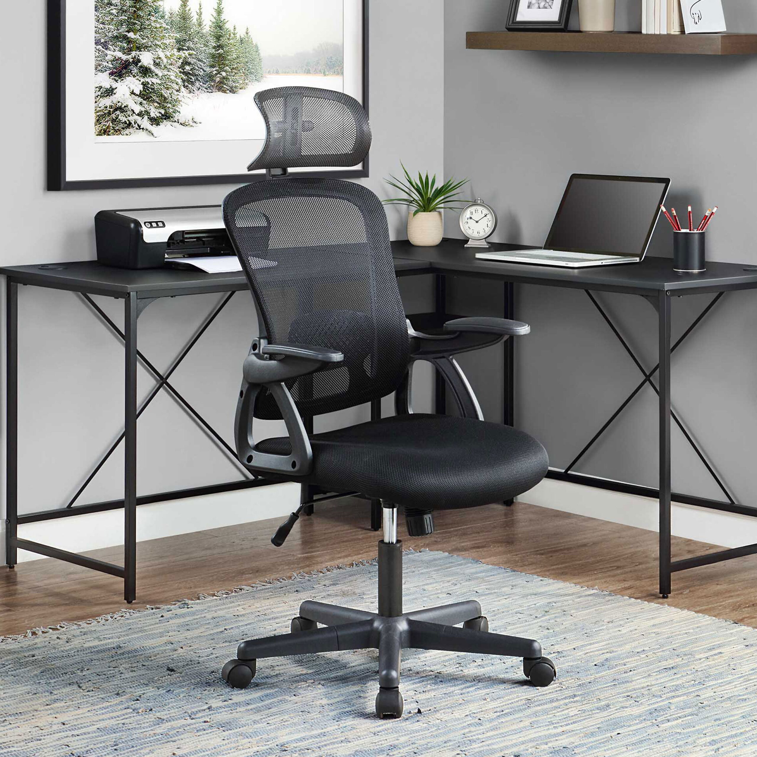 Mainstays Ergonomic Office Chair with Adjustable Headrest. Black Fabric. 275 lb capacity