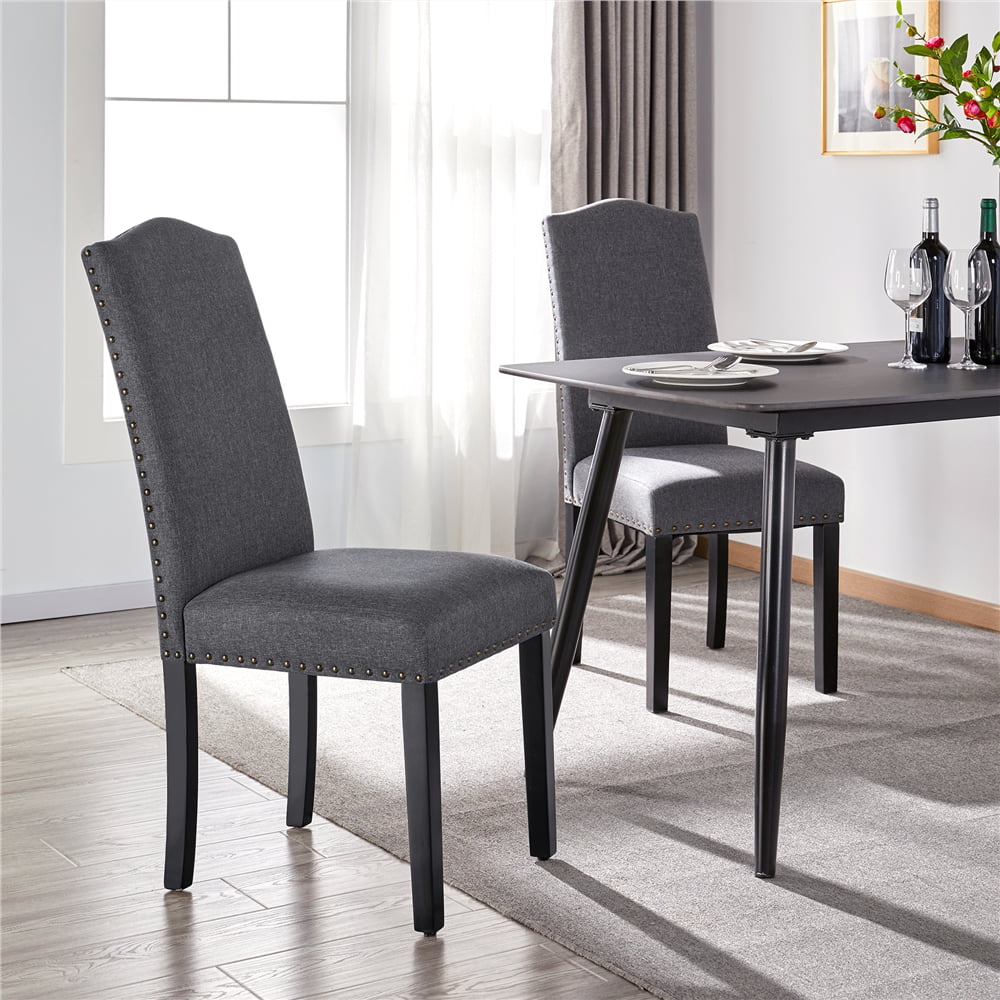 Alden Design 2pcs Tufted High Back Dining Chair. Gray