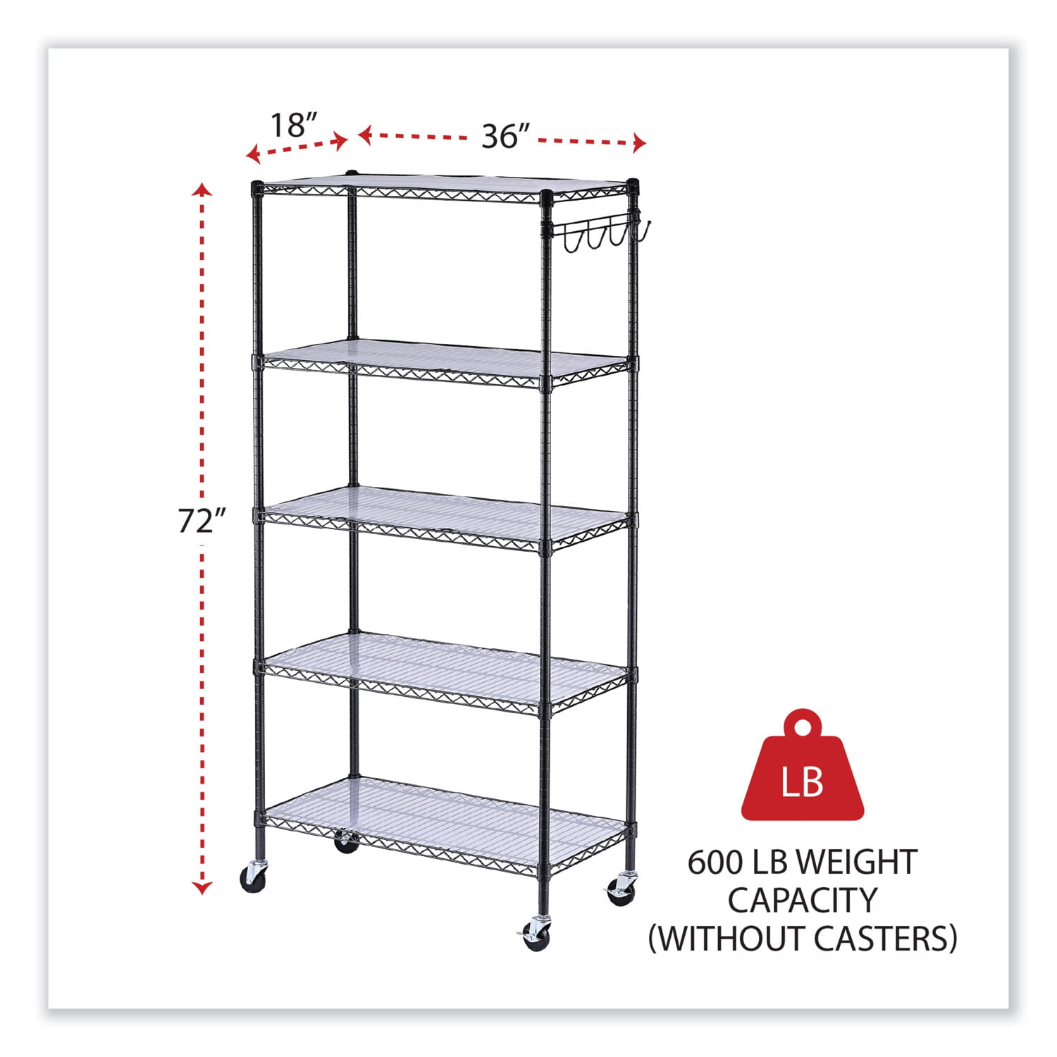 Alera 5-Shelf Wire Shelving Kit with Casters and Shelf Liners. 36w x 18d x 72h. Black Anthracite