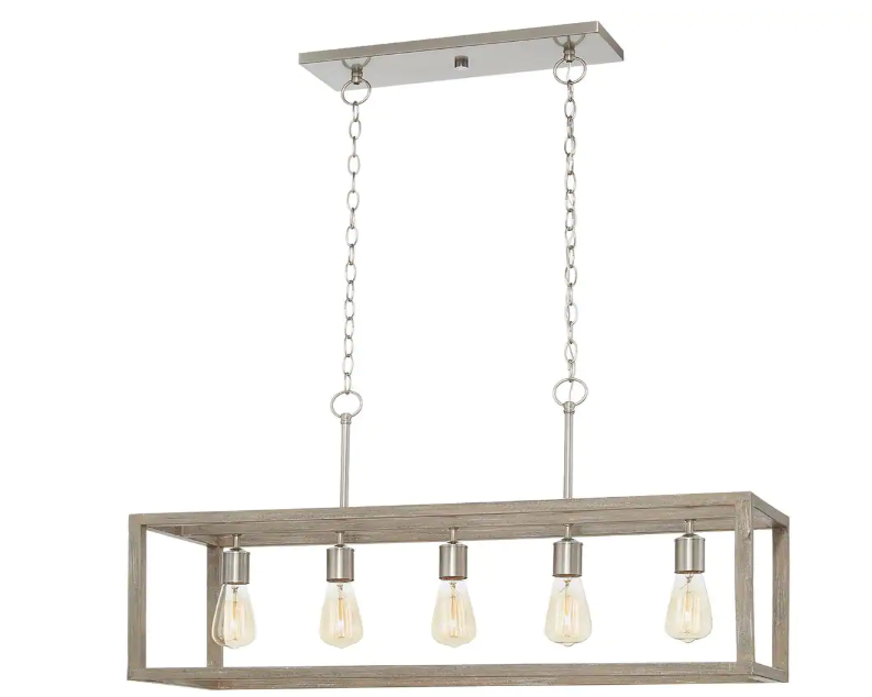 Hampton Bay 7965HBBNDI Boswell Quarter 34 in. 5-Light Brushed Nickel Farmhouse Linear Chandelier with Weathered Wood Accents