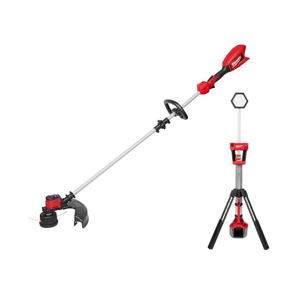 Milwaukee 2828-20-2131-20 M18 18V Lithium-Ion Brushless Cordless String Trimmer Kit with 6.0 Ah Battery. Charger and M18 Rocket Tower Light
