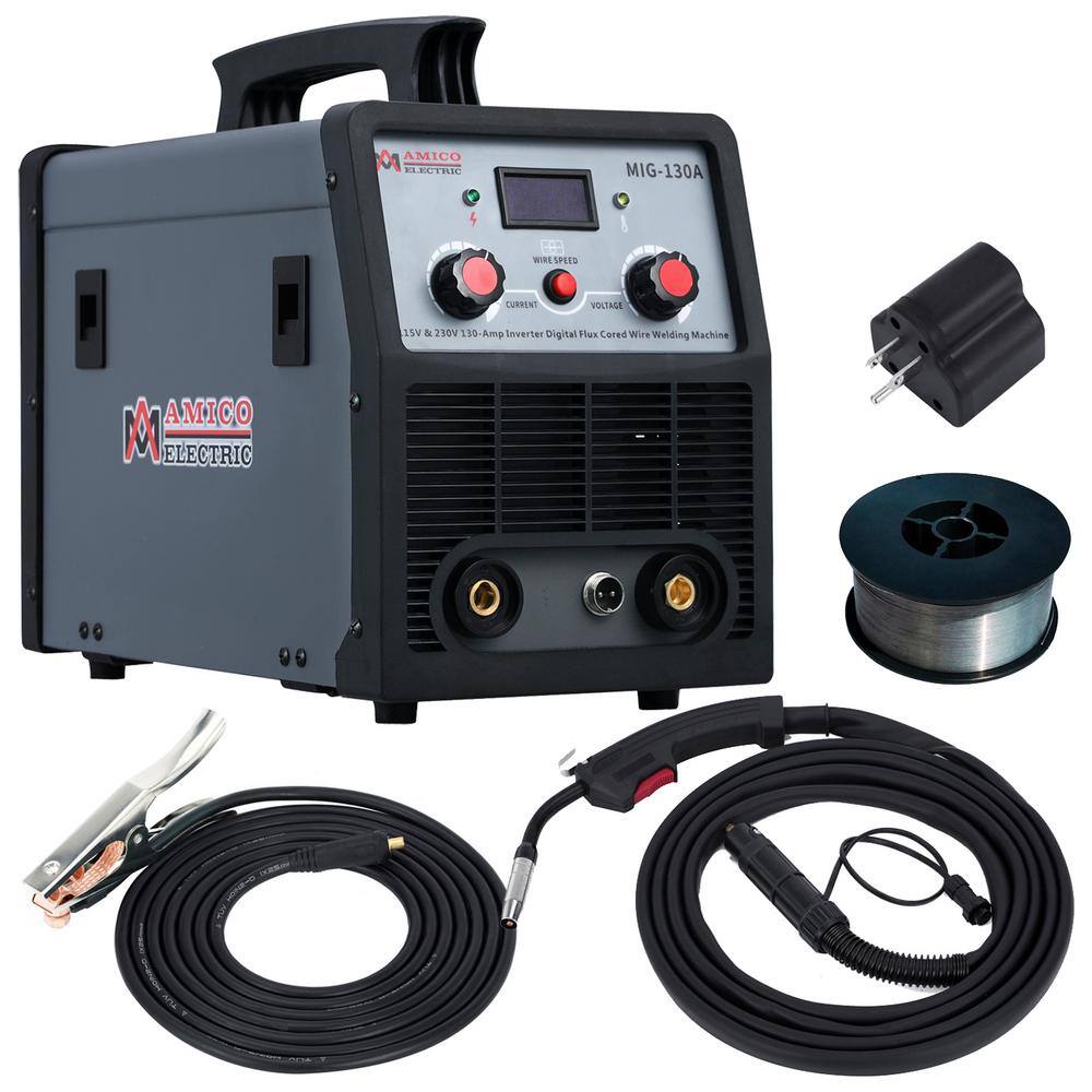 AM AMICO ELECTRIC MIG-130A 130 Amp MIG Wire Feeder Flux Cored Wire Gasless Welder. 115-Volt and 230-Volt IGBT Inverter Welding. 80% Duty Cycle