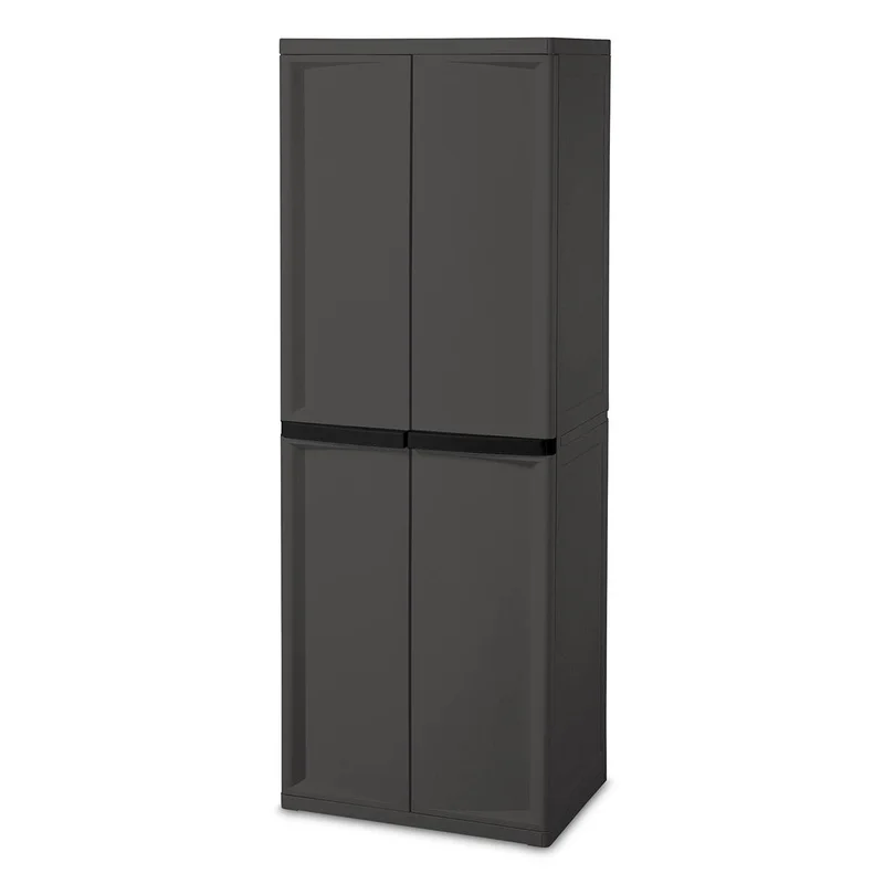 Sterilite Adjustable 4-Shelf Gray Storage Cabinet with Doors
