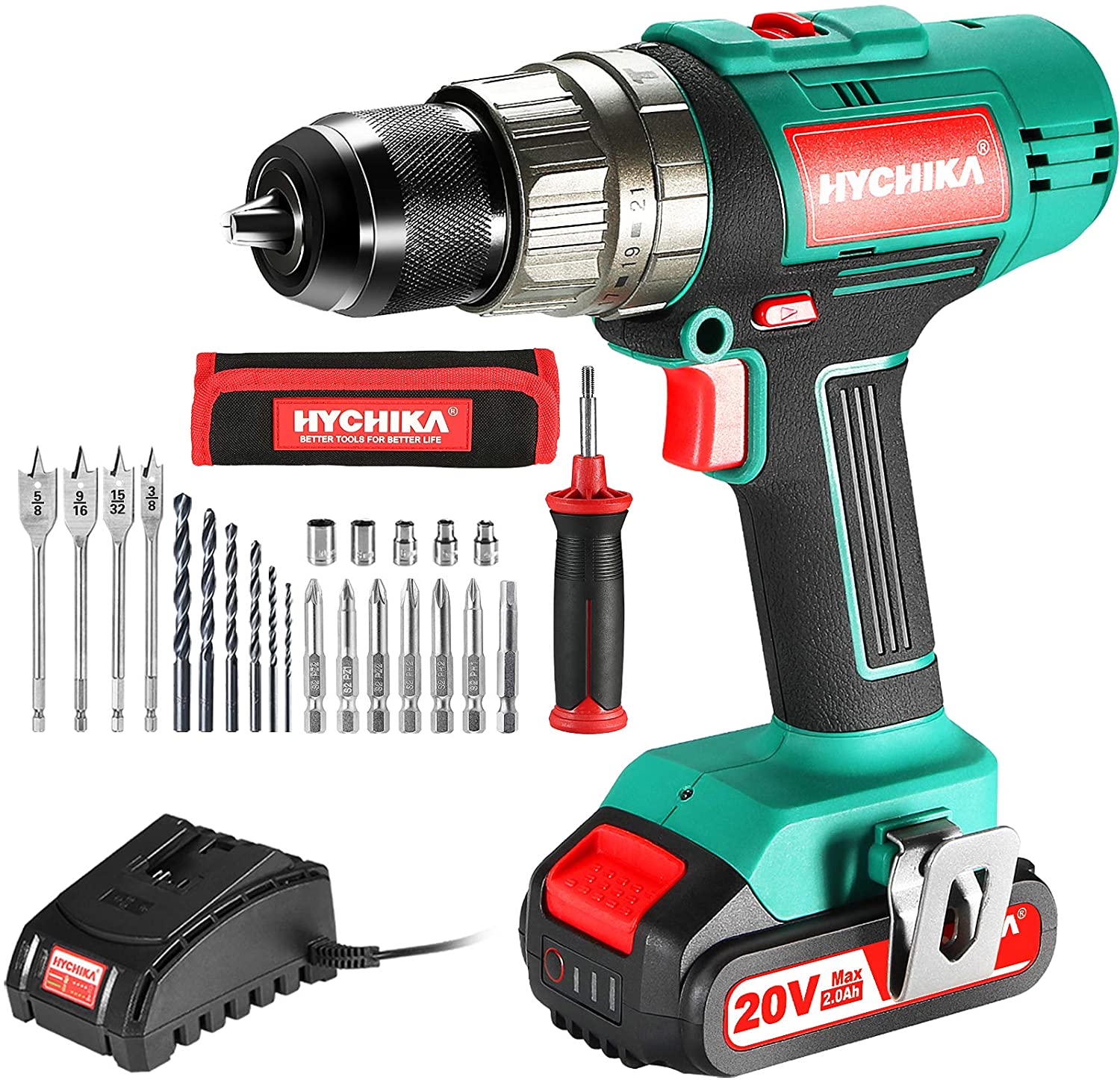 HYCHIKA 1/2-in 20-volt Max-Amp Variable Speed Cordless Hammer Drill (1-Battery Included)