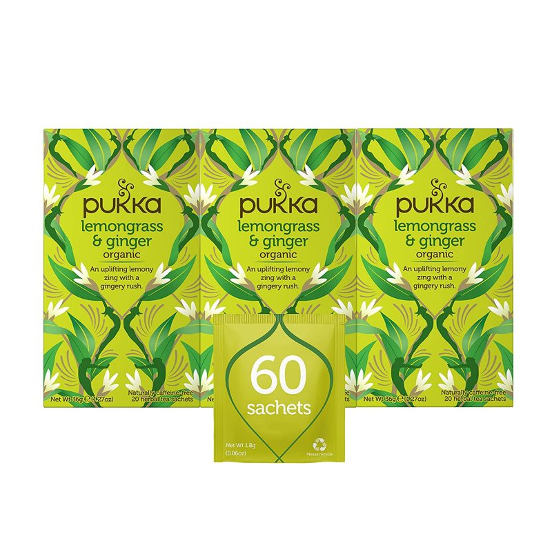 Pukka Herbs Lemongrass And Ginger Herbal Tea. 60 ct. Pack of 3
