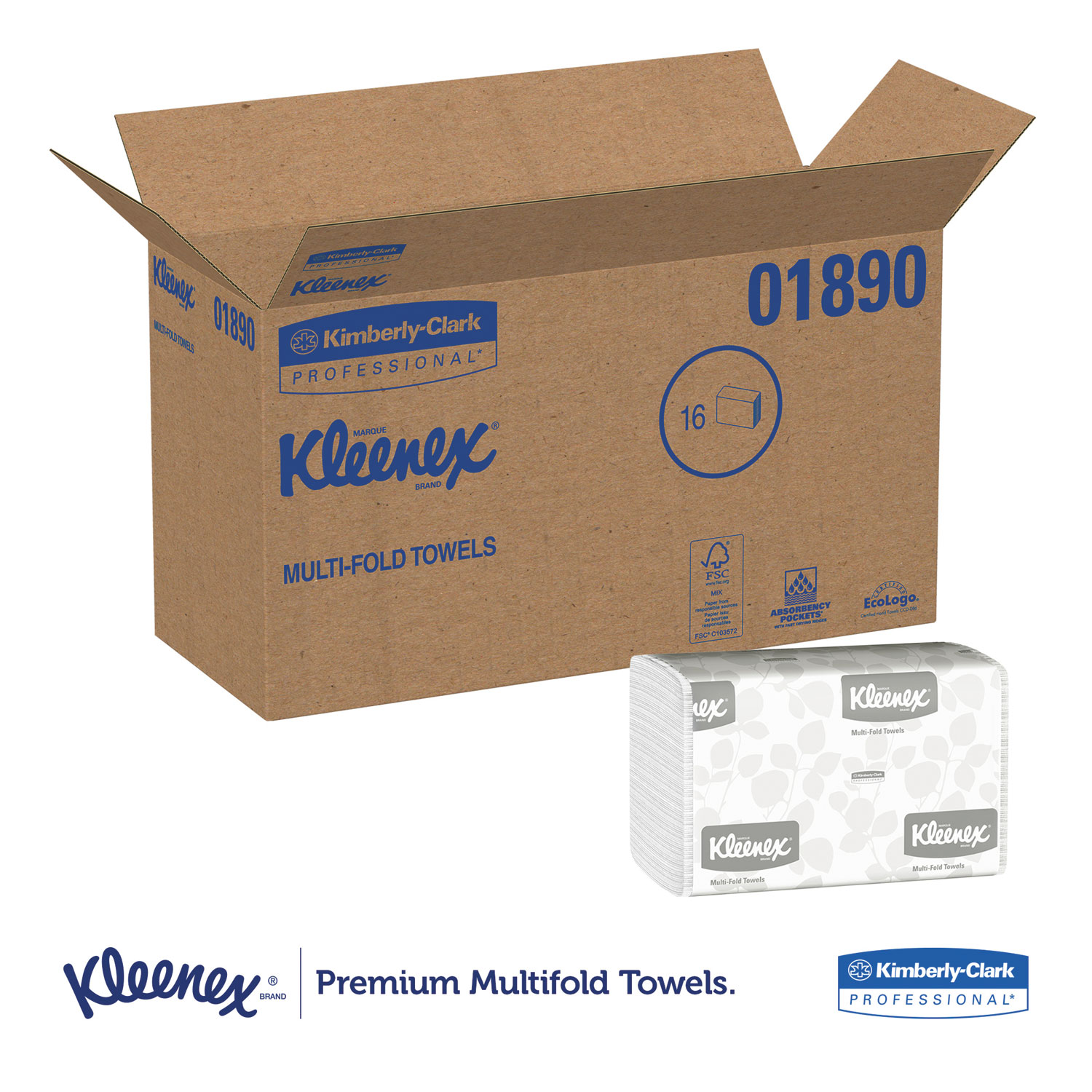 Kleenex Multi-Fold Paper Towels. 9.2 x 9.4. White. 150/Pack. 16 Packs/Carton -KCC01890