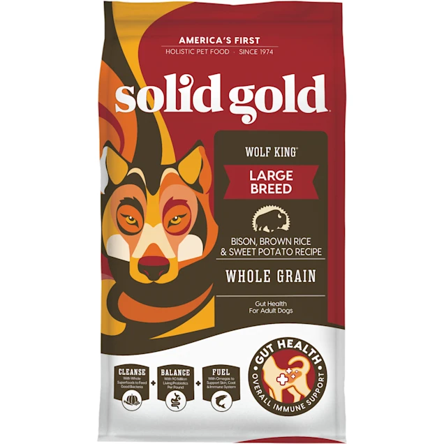 Solid Gold Large Breed Dog Food - Wolf King Whole Grain Dry Dog Food Made with Real Bison. Brown Rice & Sweet Potato. 12 lbs.