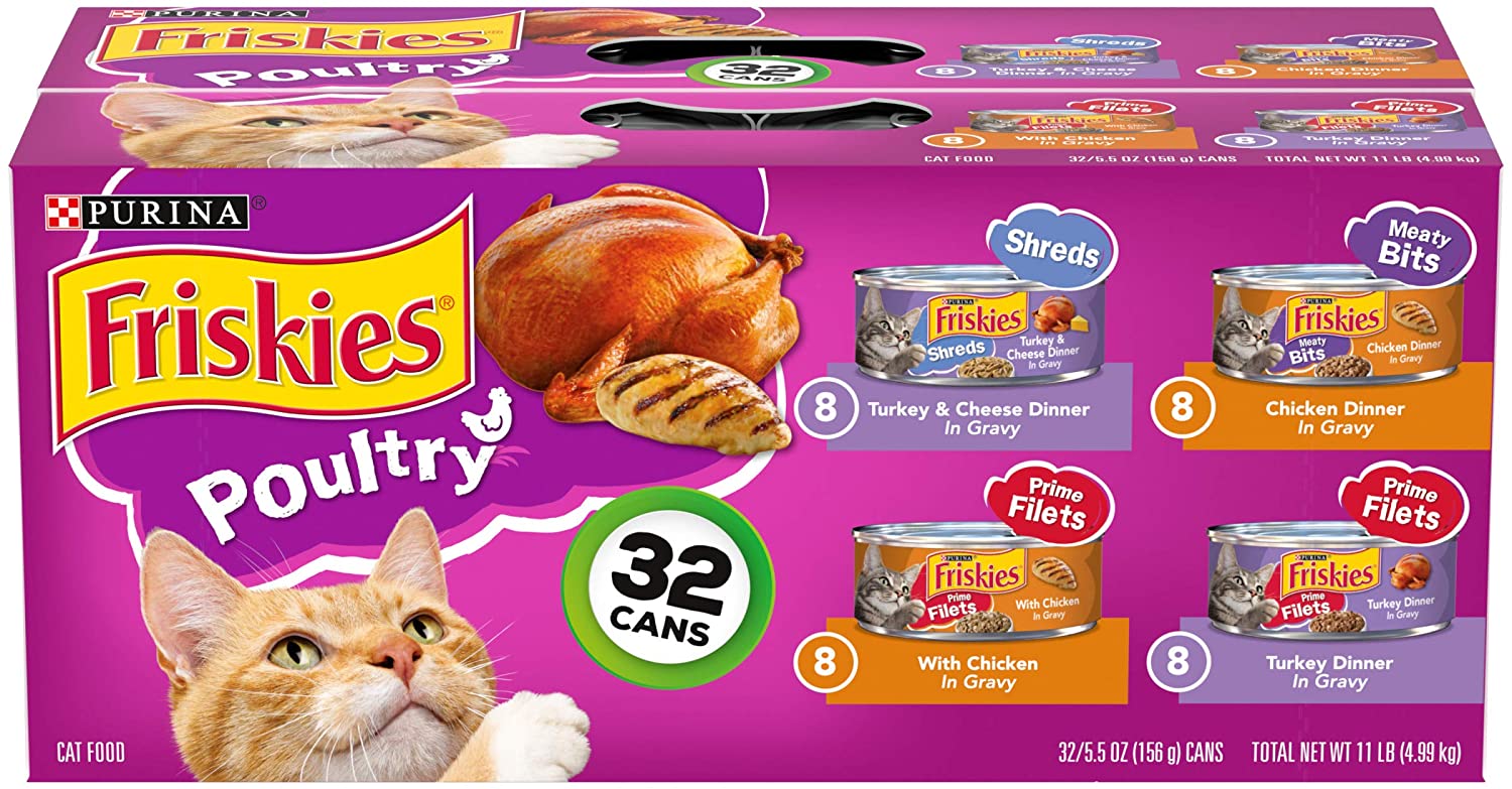 Purina Friskies Gravy Wet Cat Food Variety Pack. Poultry Shreds. Meaty Bits & Prime Filets - (32) 5.5 oz. Cans