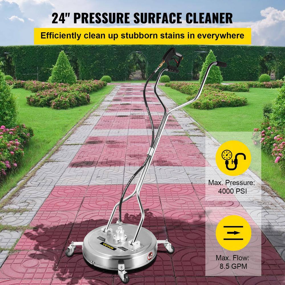VEVOR QDXDJ24CDJL000001V0 24 in. Surface Cleaner 4000 PSI Stainless Steel Rotating Surface Cleaner Fit for 3/8 in. Quick Connector 3 Nozzles