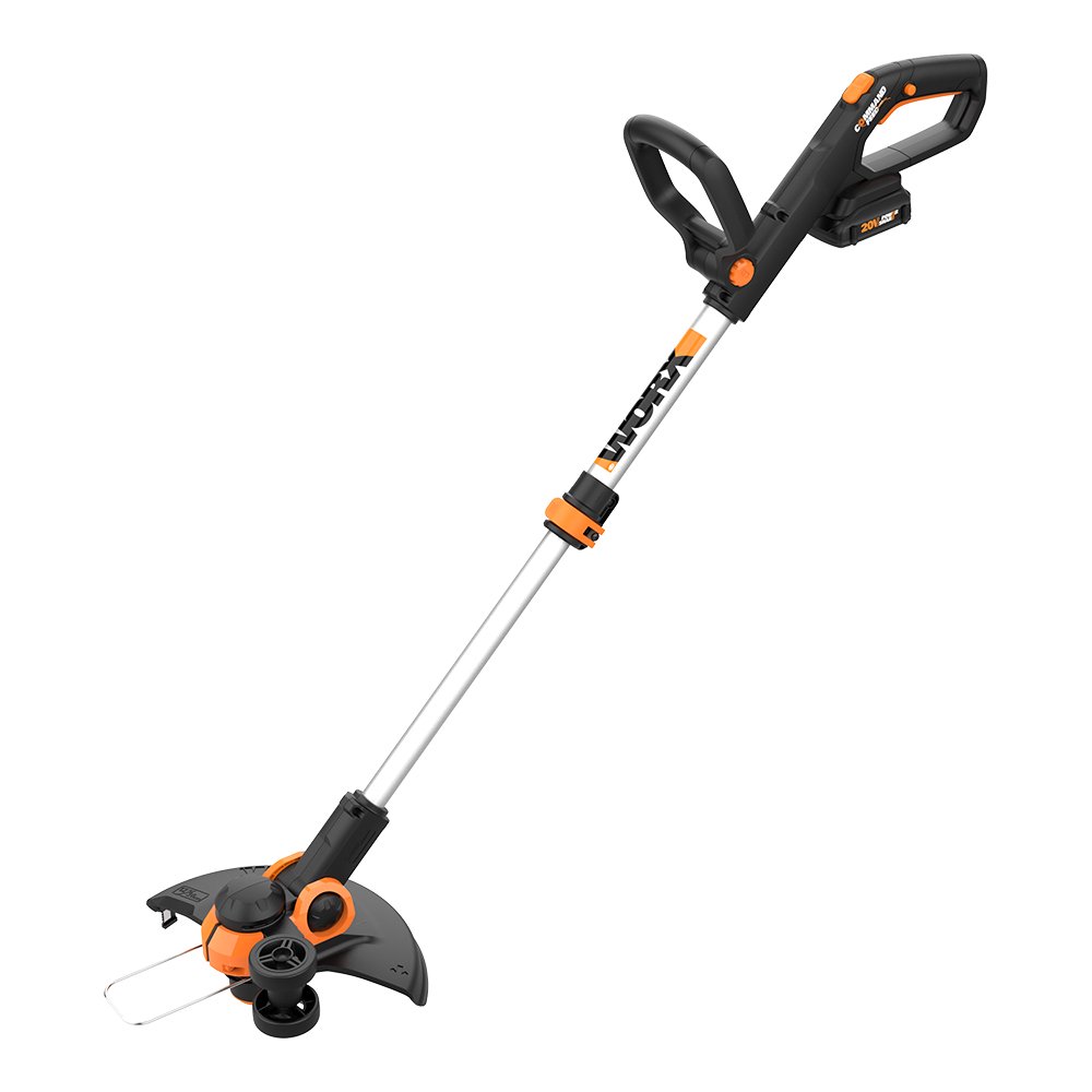 Worx WG163 12″ Cordless Grass Trimmer/Edger. (2) 20V Li-ion. 5hr Charger. Wheeled Edging. Command Feed. Includes: WA3525. WA3742