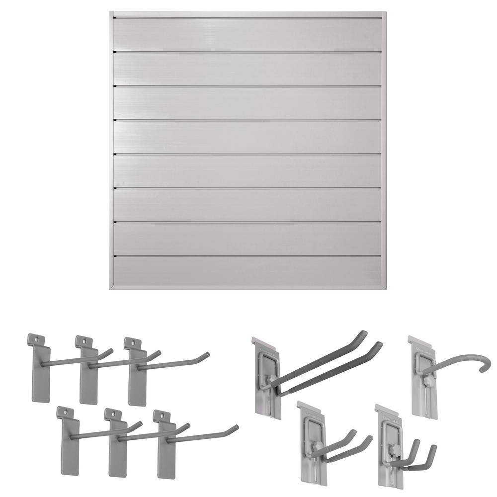 CROWNWALL BD644DVG10-K 48 in. H x 48 in. W Starter Bundle PVC Slat Wall Panel Set with Locking Hook Kit in Dove Grey (10-Piece)