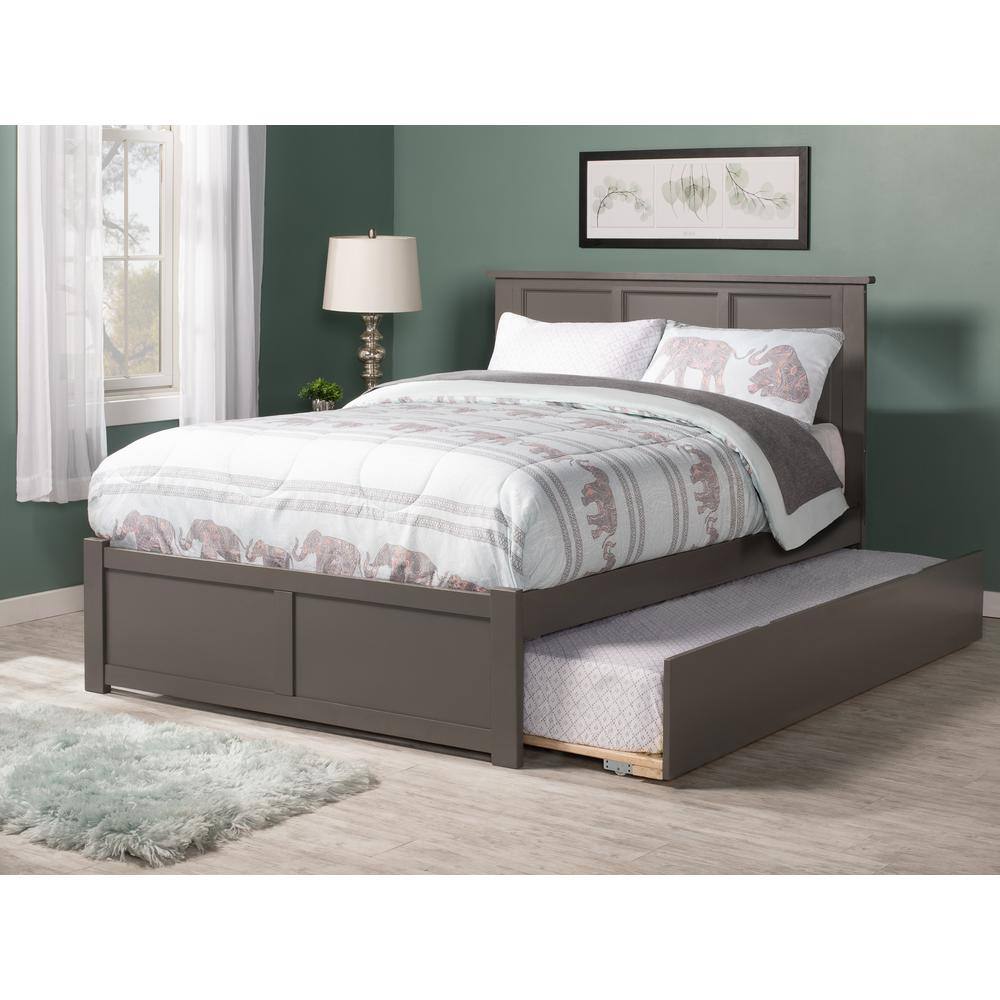 AFI  Madison Grey Full Platform Bed with Flat Panel Foot Board and Full Urban Trundle Bed