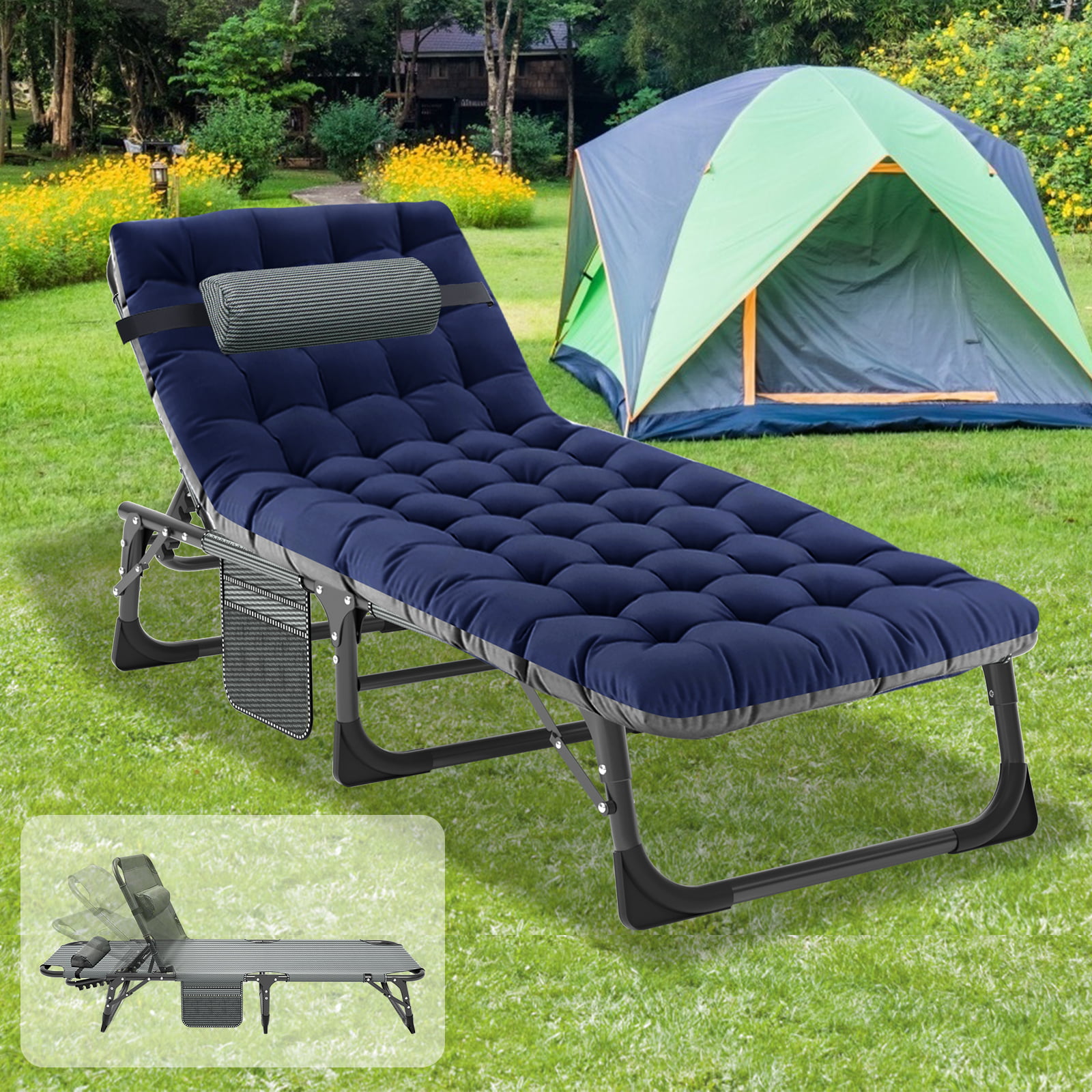 Docred 4-Fold Sleeping Cots for Adults. Folding Chaise Lounge Chairs Outdoor. Portable Folding Bed Cot Lounge Chair