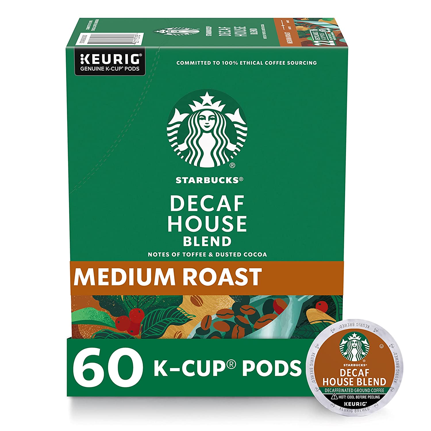 Starbucks Decaf K-Cup Coffee Pods House Blend for Keurig Brewers. 6 boxes (60 pods total)