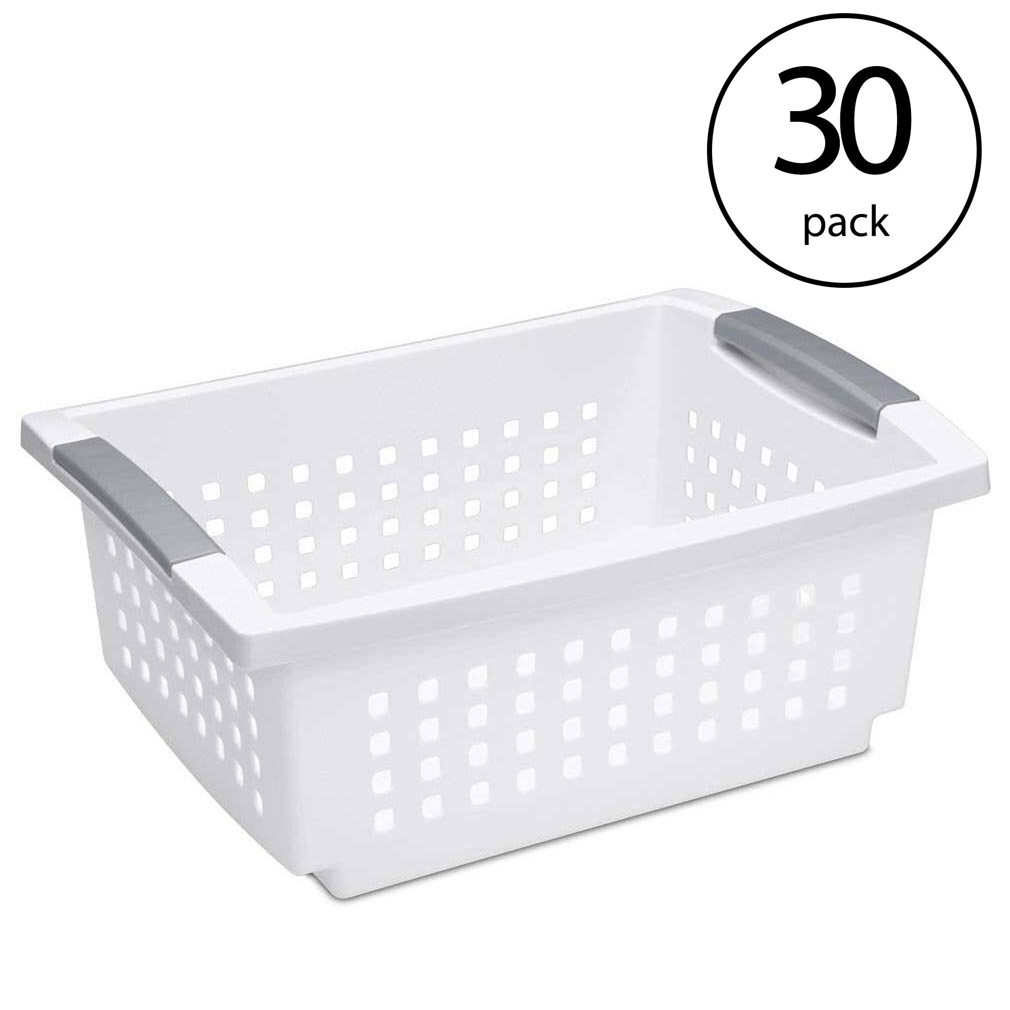 Sterilite Medium Sized Stackable Household Storage Basket. White (30 Pack)