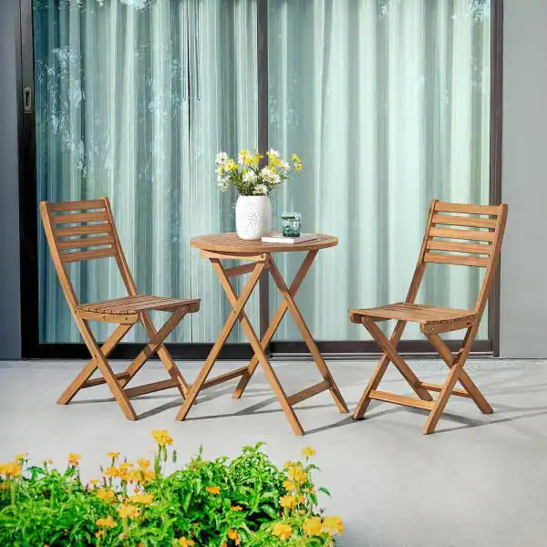 Alaterre Cabot Natural 3-Piece Wood Outdoor Folding Table and Chair Set